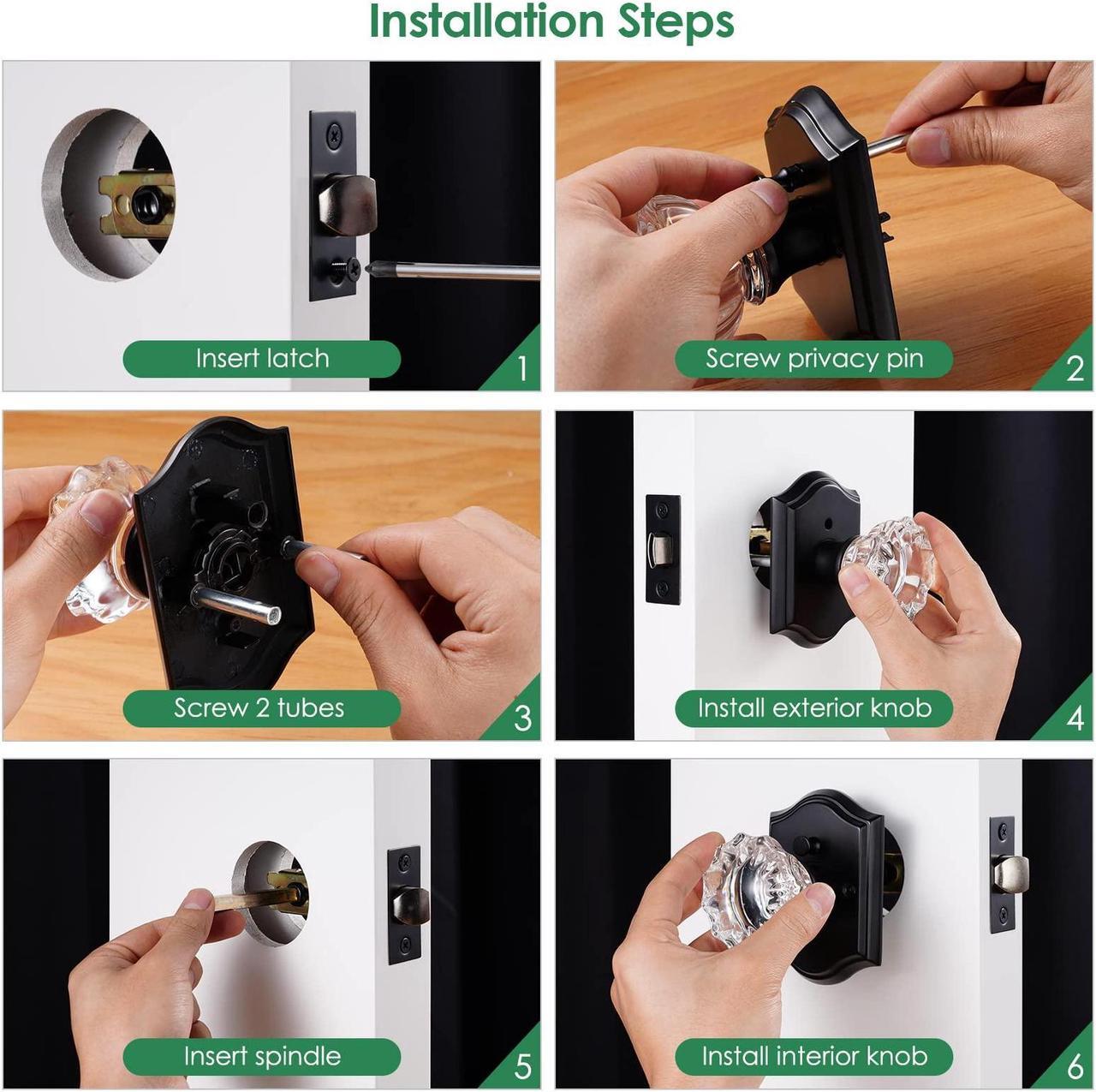 Alt view image 7 of 7 - Brightify Crystal Door Knobs with Lock, Glass Door Knobs Interior, Privacy Glass Door Knobs for Bedroom Bathroom