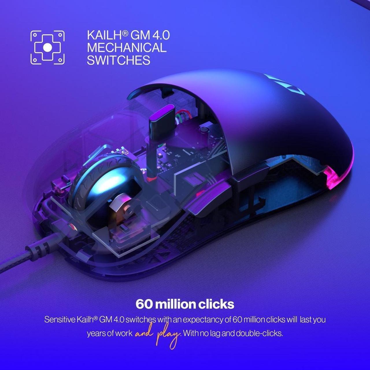 Alt view image 2 of 8 - ENDORFY GEM, gaming mouse, ultralight design (67 g), RGB lighting, 6 programmable buttons, PTFE mouse feet, 8,000 maximum DPI, Kailh GM 4.0 microswitches, EY6A006