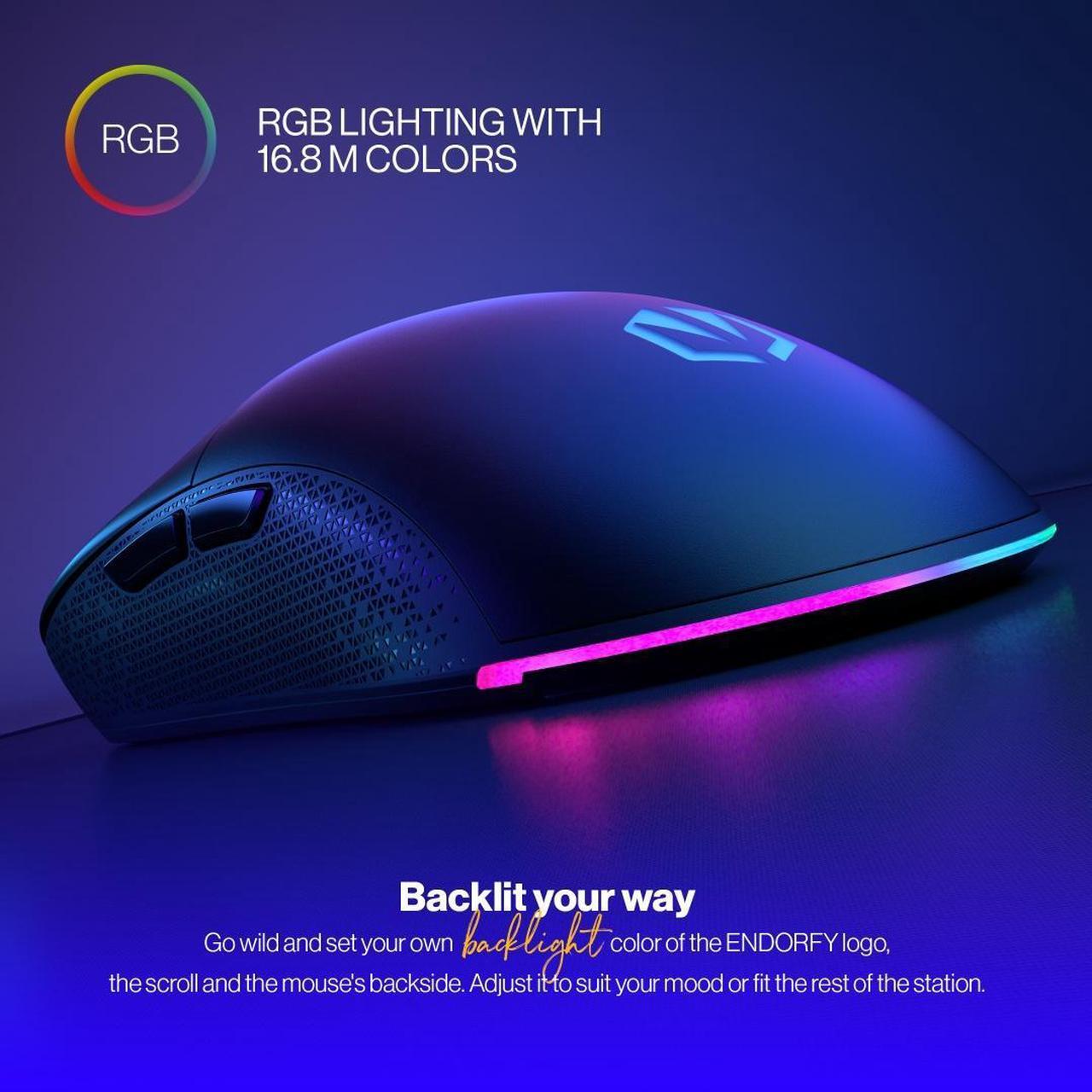 Alt view image 5 of 8 - ENDORFY GEM, gaming mouse, ultralight design (67 g), RGB lighting, 6 programmable buttons, PTFE mouse feet, 8,000 maximum DPI, Kailh GM 4.0 microswitches, EY6A006