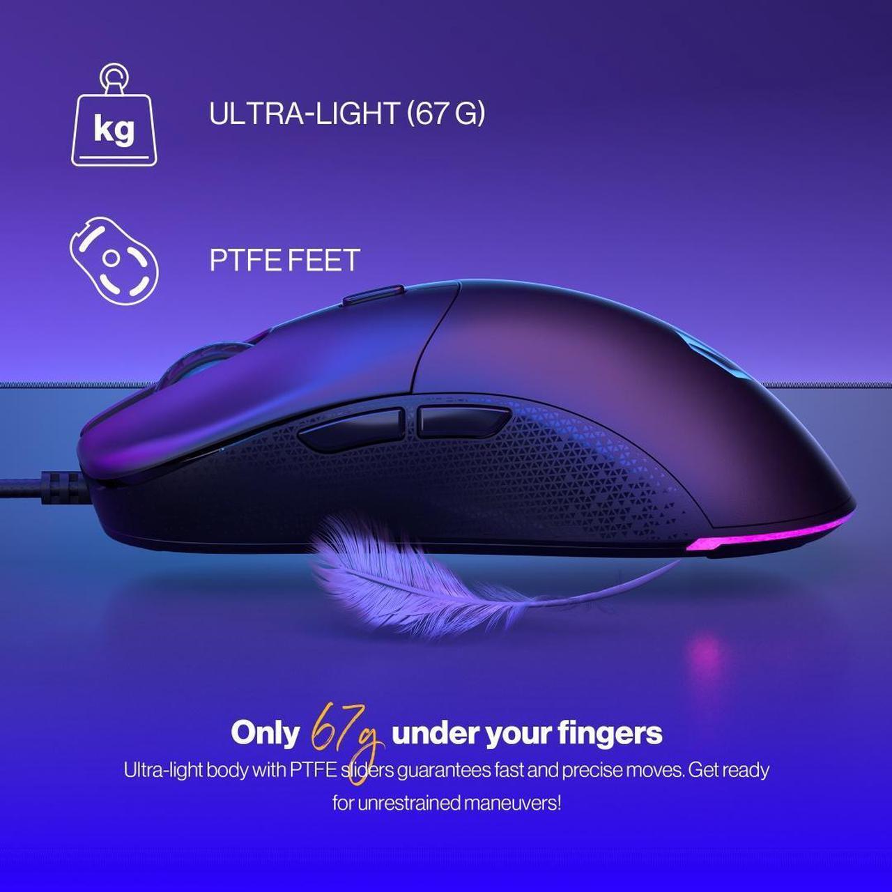 Alt view image 6 of 8 - ENDORFY GEM, gaming mouse, ultralight design (67 g), RGB lighting, 6 programmable buttons, PTFE mouse feet, 8,000 maximum DPI, Kailh GM 4.0 microswitches, EY6A006