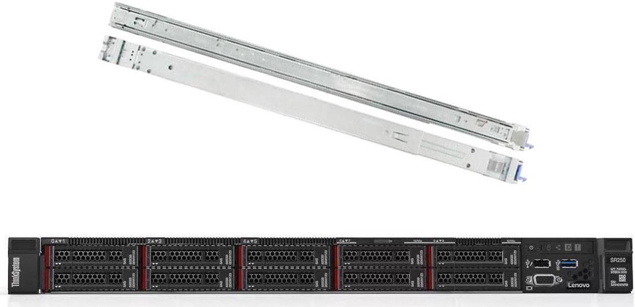 Lenovo ThinkSystem SR250 Rack Server Bundle with Rail Kit, Windows Server 2019, Intel Xeon E-2136 6-Core 3.3GHz, 64GB DDR4, 4TB SSD, RAID