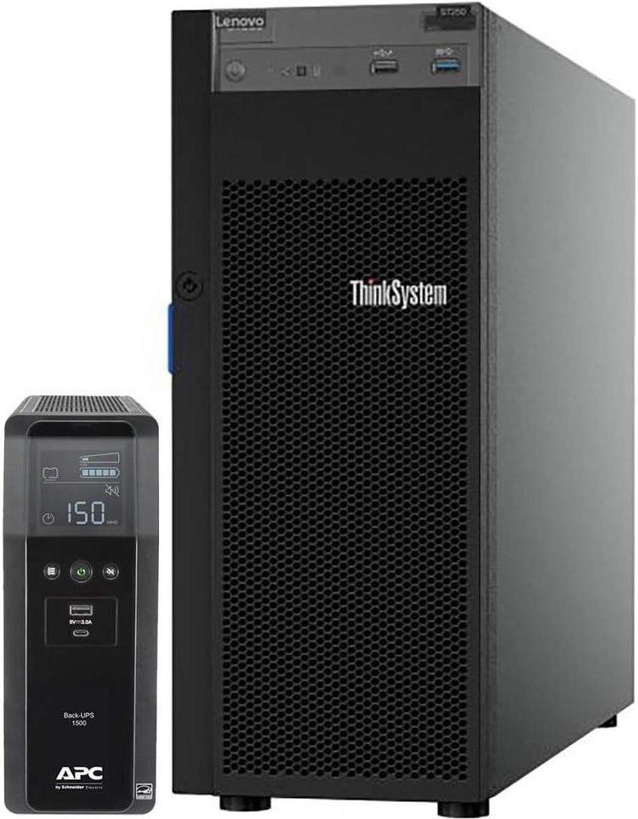 Lenovo ThinkSystem ST250 Tower Server Bundle Including APC BR1500MS 1500VA UPS, Intel Xeon 3.3GHz CPU, 64GB DDR4 2666MHz RAM, 16TB HDD Storage, JBOD RAID