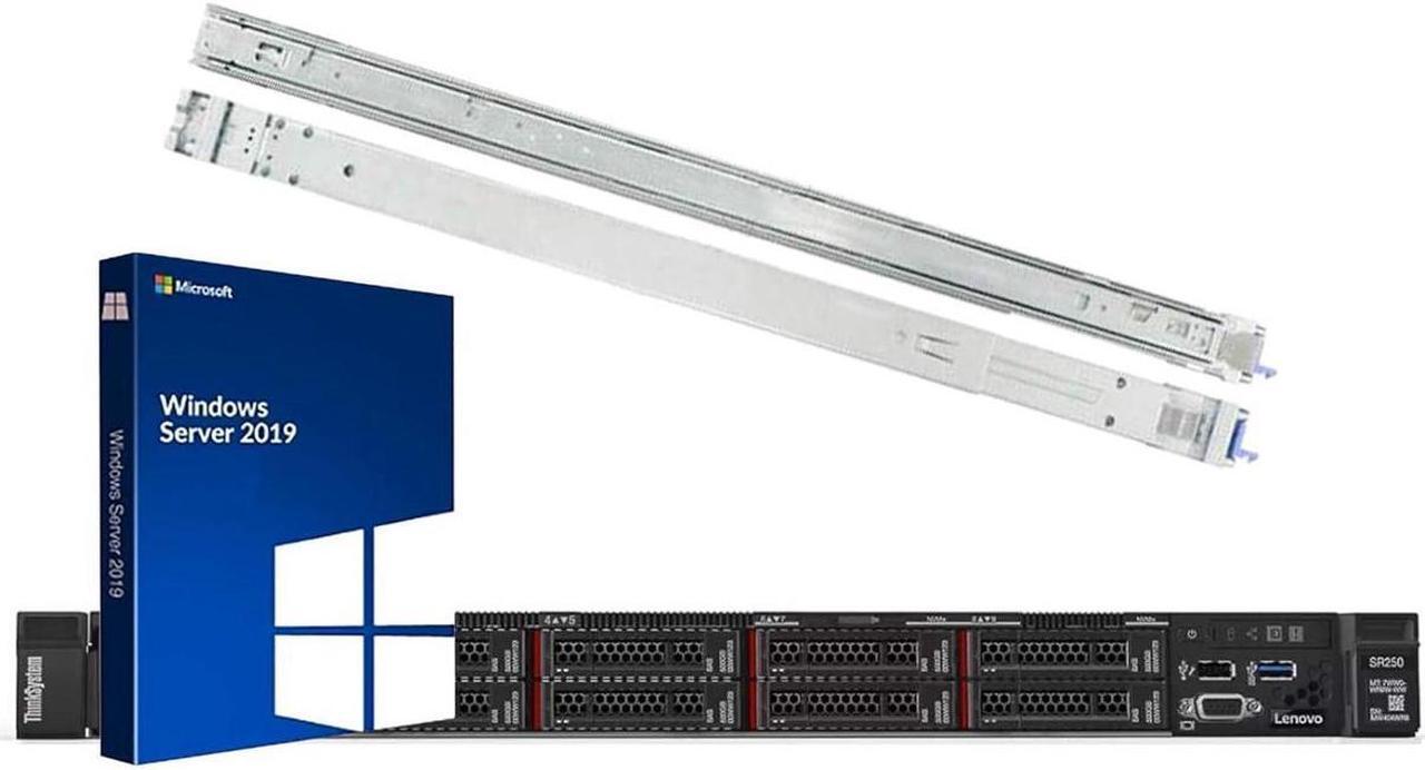 Main image of Lenovo ThinkSystem SR250 Rack Server Bundle with Rail Kit, Windows Server 2019, Intel Xeon E-2136 6-Core 3.3GHz, 64GB DDR4, 4TB SSD, RAID