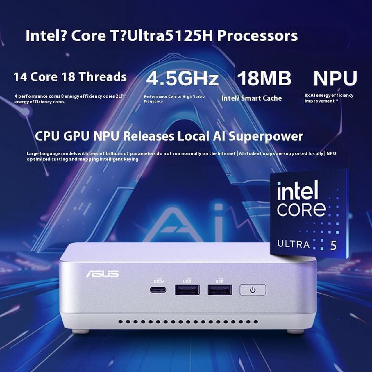 NUC14 Pro+Mini Mini Host High Performance Commercial AI Office Desktop Computer Core Ultra5-125H Silver Edition