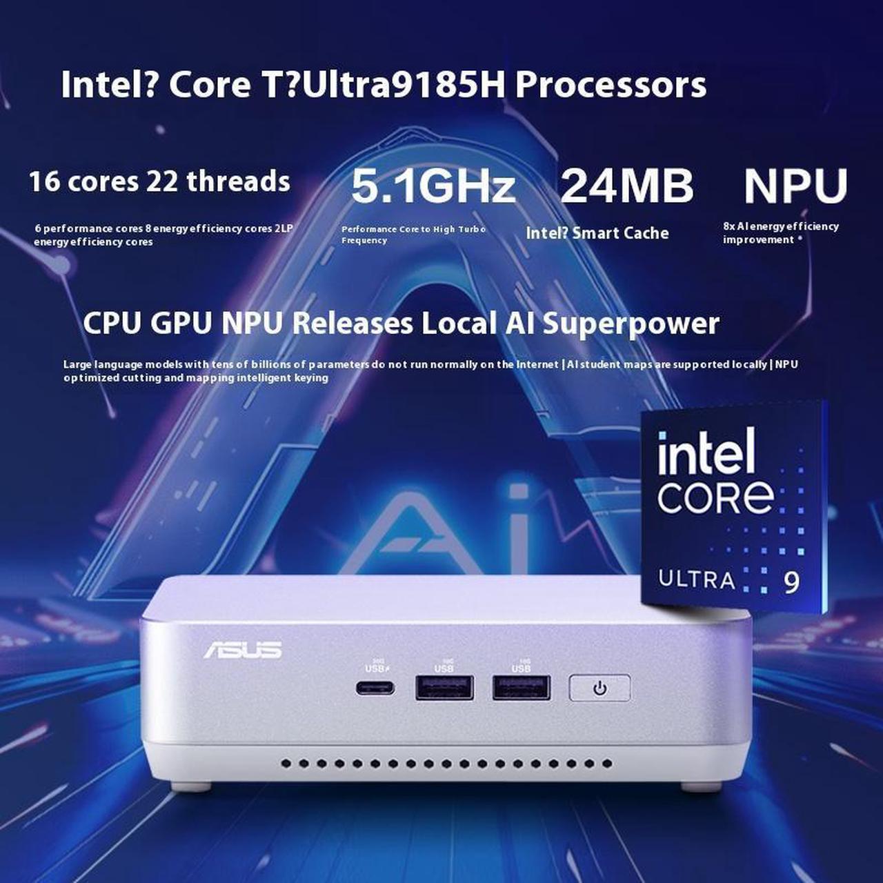 NUC14 Pro+Mini Mini Host High Performance Commercial AI Office Desktop Computer Core Ultra9-185H Silver Edition