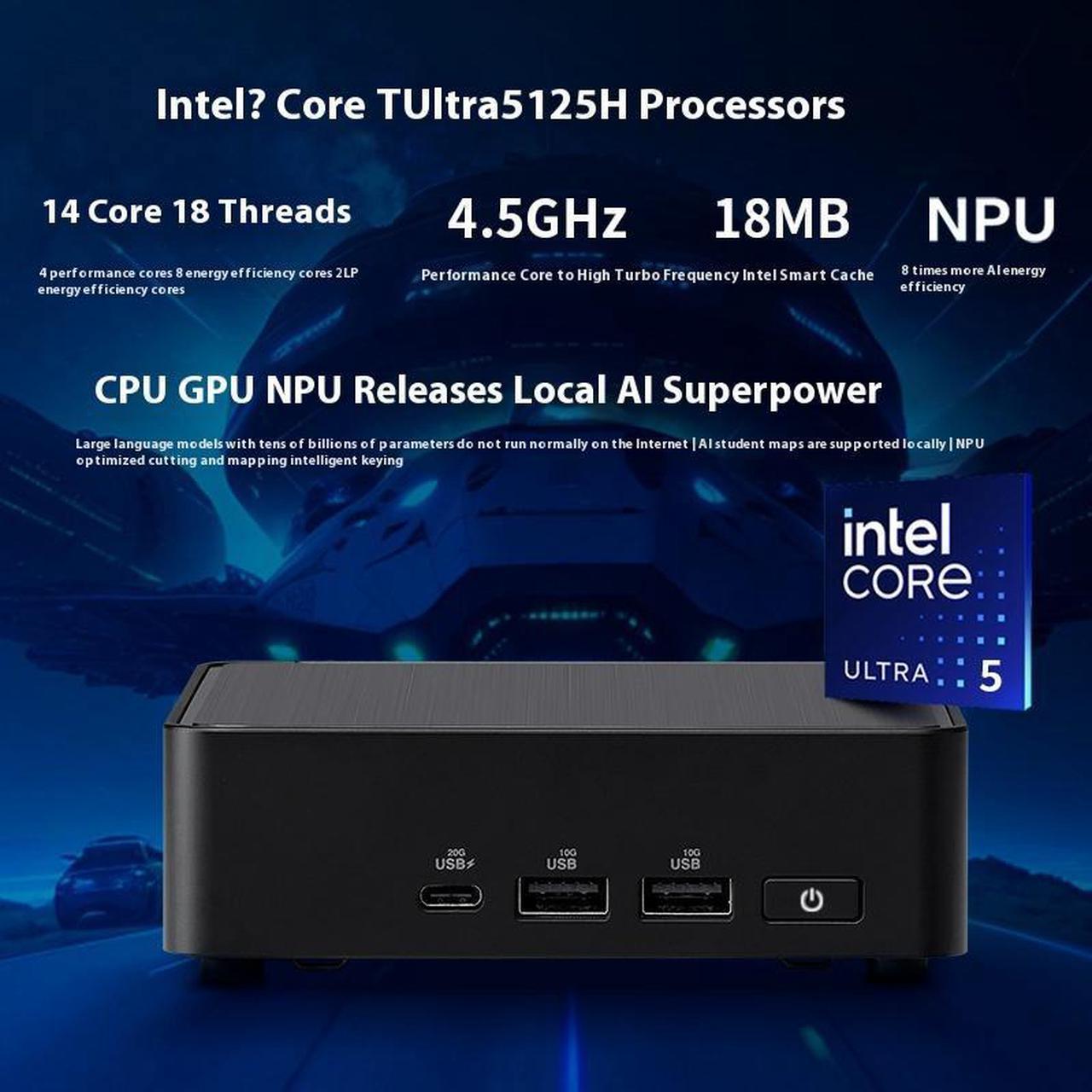 NUC14 Pro Mini High Performance Commercial AI Office Desktop Computer (Core Ultra5-125H) Thin Black