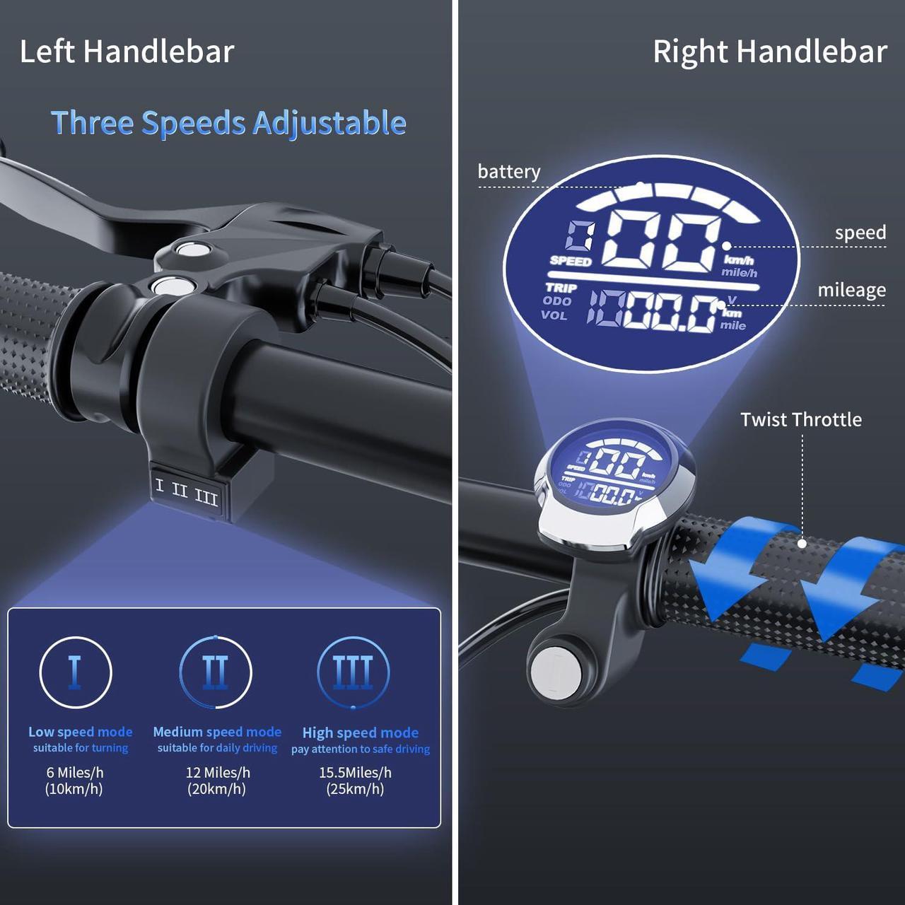 Alt view image 4 of 7 - 3 Wheel Electric Scooter for Adults with Seat, Powered Mobility Scooter for Seniors, 15 Mph & 18 Miles Long Range, Foldable Mini Trick Tricycle with LED Display, 330 lbs Weight Capacity