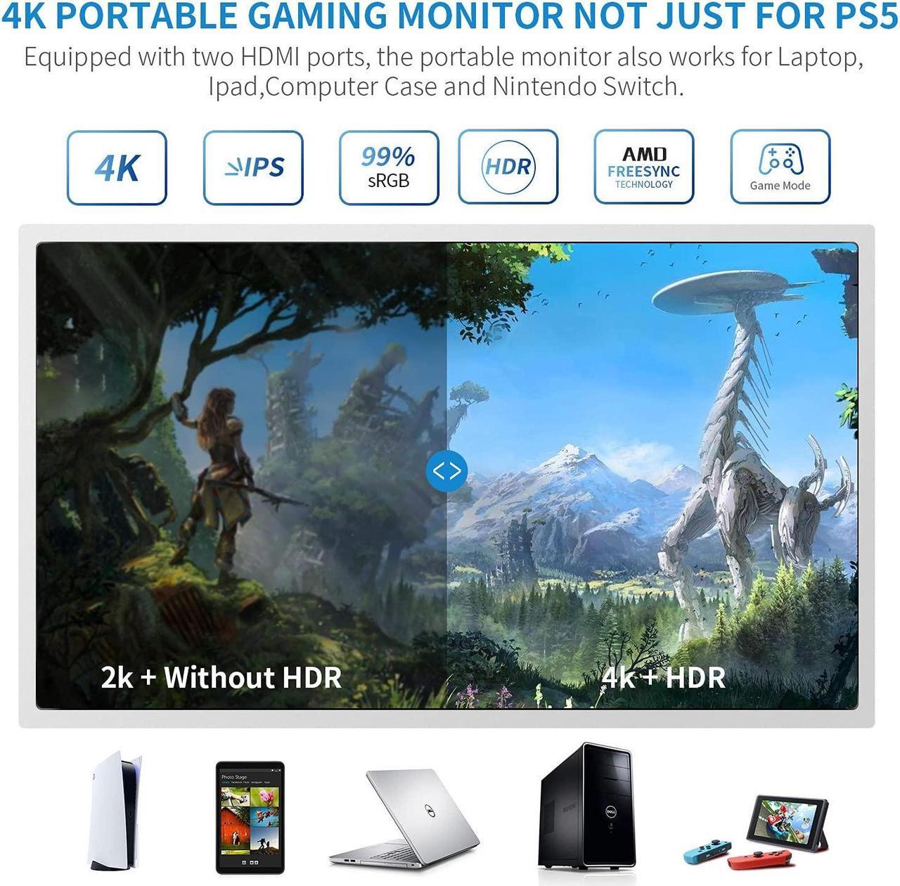 Alt view image 4 of 7 - G-STORY 15.6" Inch IPS 4k 60Hz Portable Monitor Gaming Display Integrated with PS5(not Included) 3840×2160 with 2 HDMI Ports,FreeSync,Built-in 2 of Multimedia Stereo Speaker