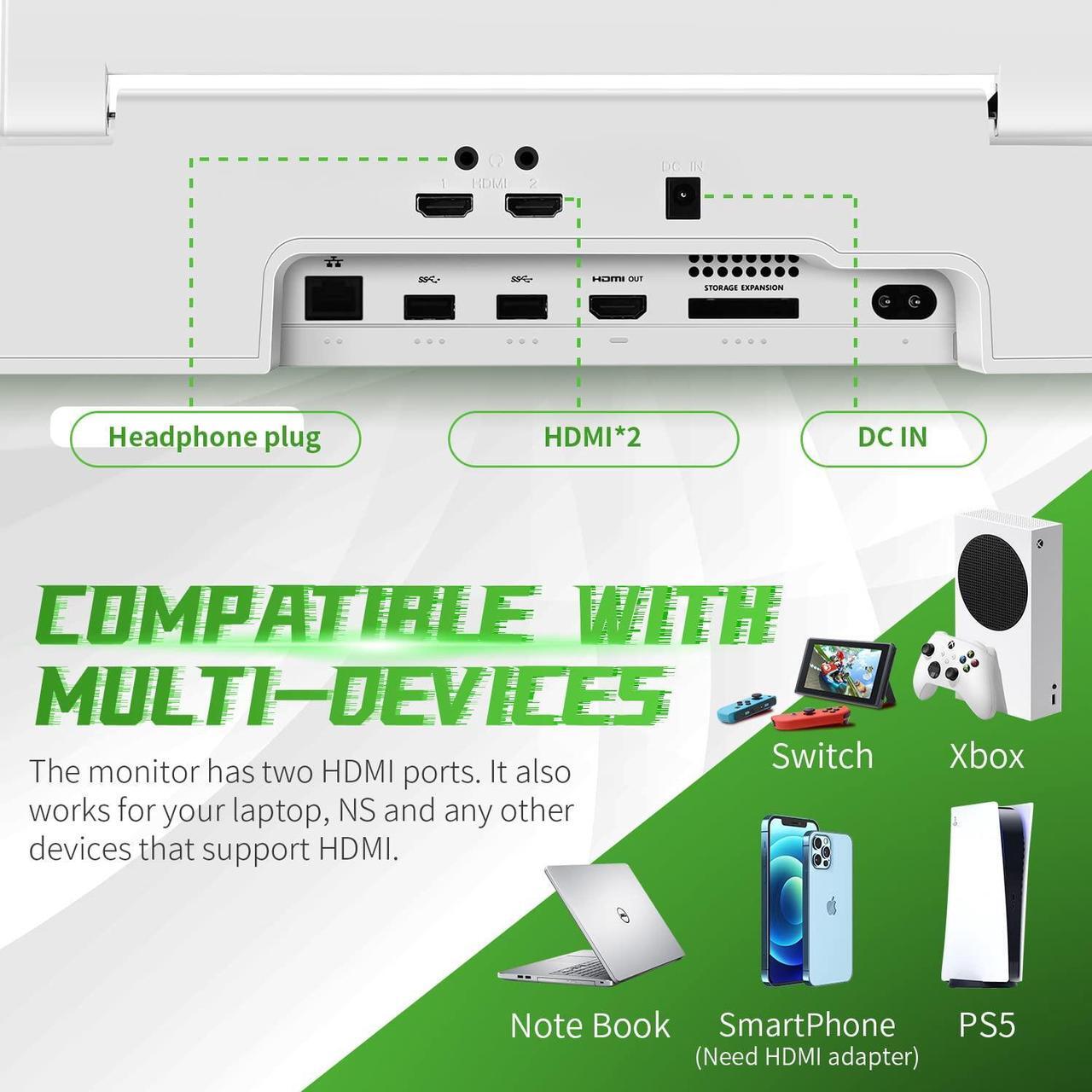 Alt view image 5 of 7 - G-STORY 14 Portable Monitor for Xbox Series S, 1080P Portable Gaming Monitor IPS Screen for Xbox Series S(not Included) with Two HDMI, HDR, Freesync, Game Mode, Travel Monitor for Xbox Series S
