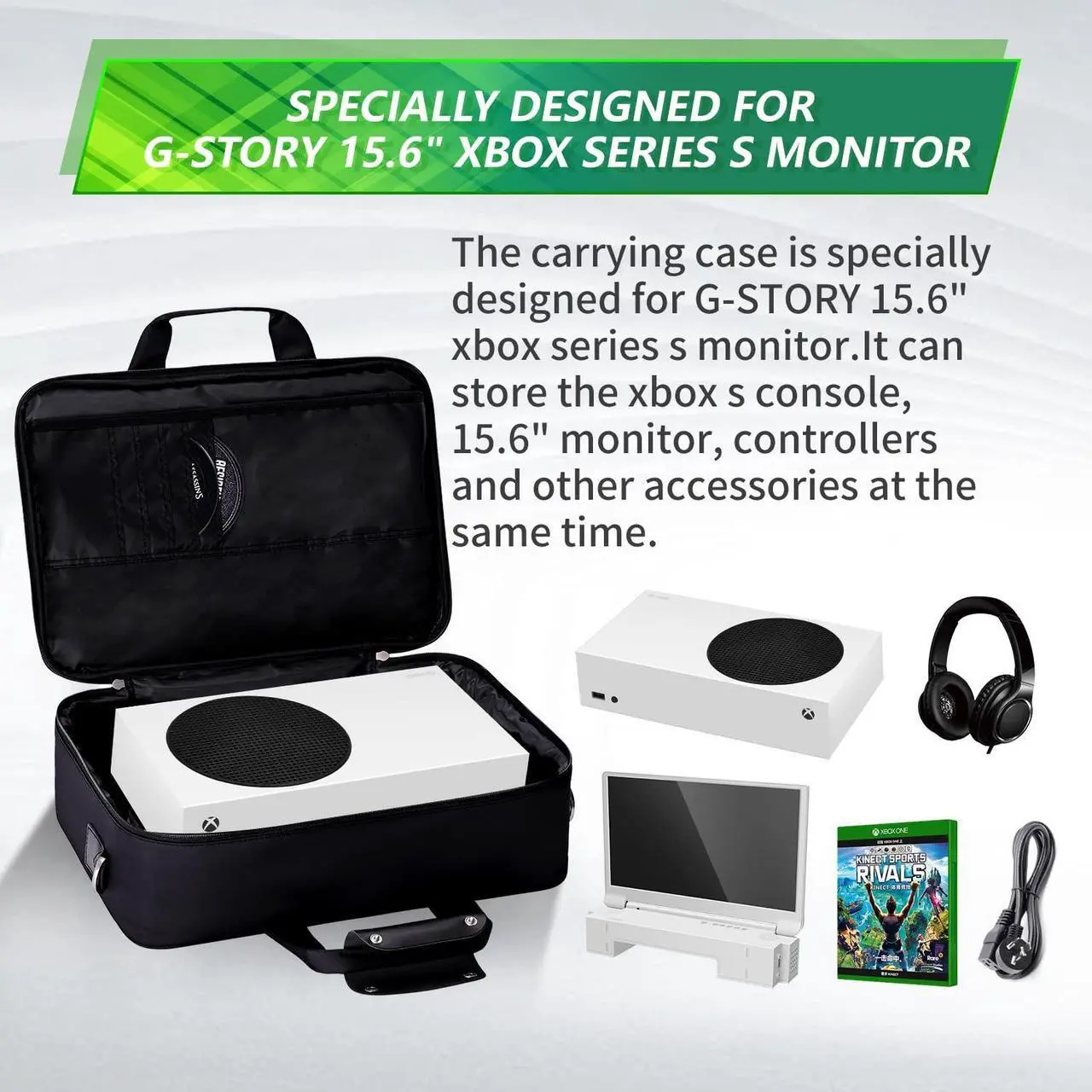 Alt view image 2 of 6 - G-STORY Case Storage Bag for Xbox Series S Console integrate 15.6" monitor Carrying Case, Travel Bag for Xbox Controllers Xbox Games and Gaming Accessories