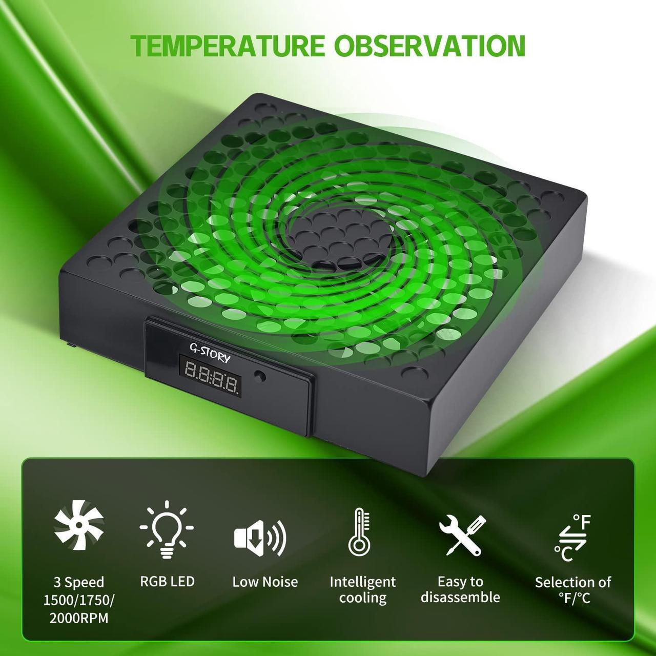 Alt view image 4 of 7 - G-STORY Cooling Fan for Xbox Series X with Automatic Fan Speed Adjustable by Temperature, LED Display, High Performance Cooling, Low Noise, 3 Speed 1500/1750/2000RPM (140MM) with RGB LED