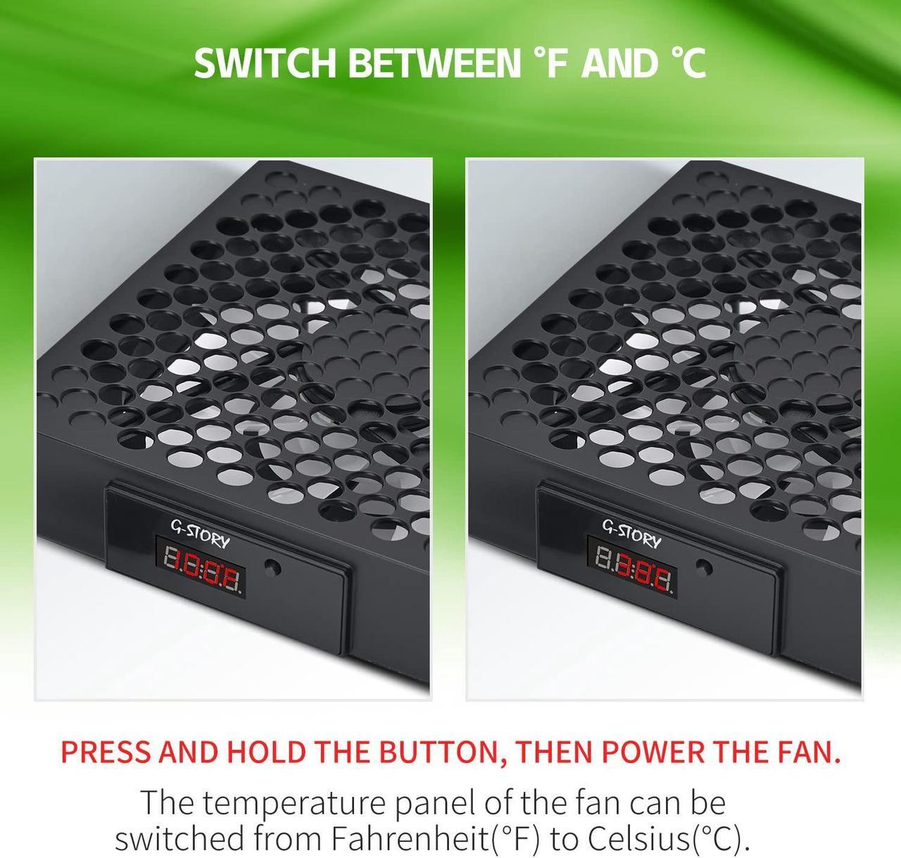 Alt view image 5 of 7 - G-STORY Cooling Fan for Xbox Series X with Automatic Fan Speed Adjustable by Temperature, LED Display, High Performance Cooling, Low Noise, 3 Speed 1500/1750/2000RPM (140MM) with RGB LED