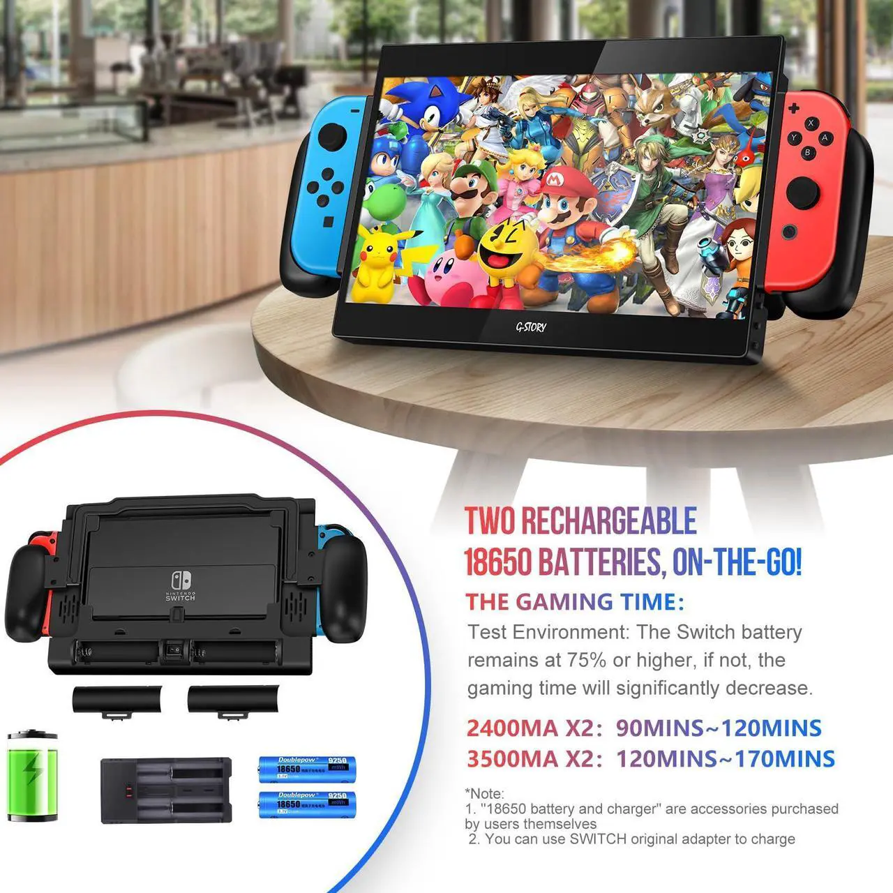 Alt view image 4 of 6 - G-STORY 10.1 Portable Monitor for Switch, 1080P Portable Gaming Monitor IPS Screen with USB Type-C and Randomly Bag, Game Mode, Travel Monitor fo Switch(not Included)