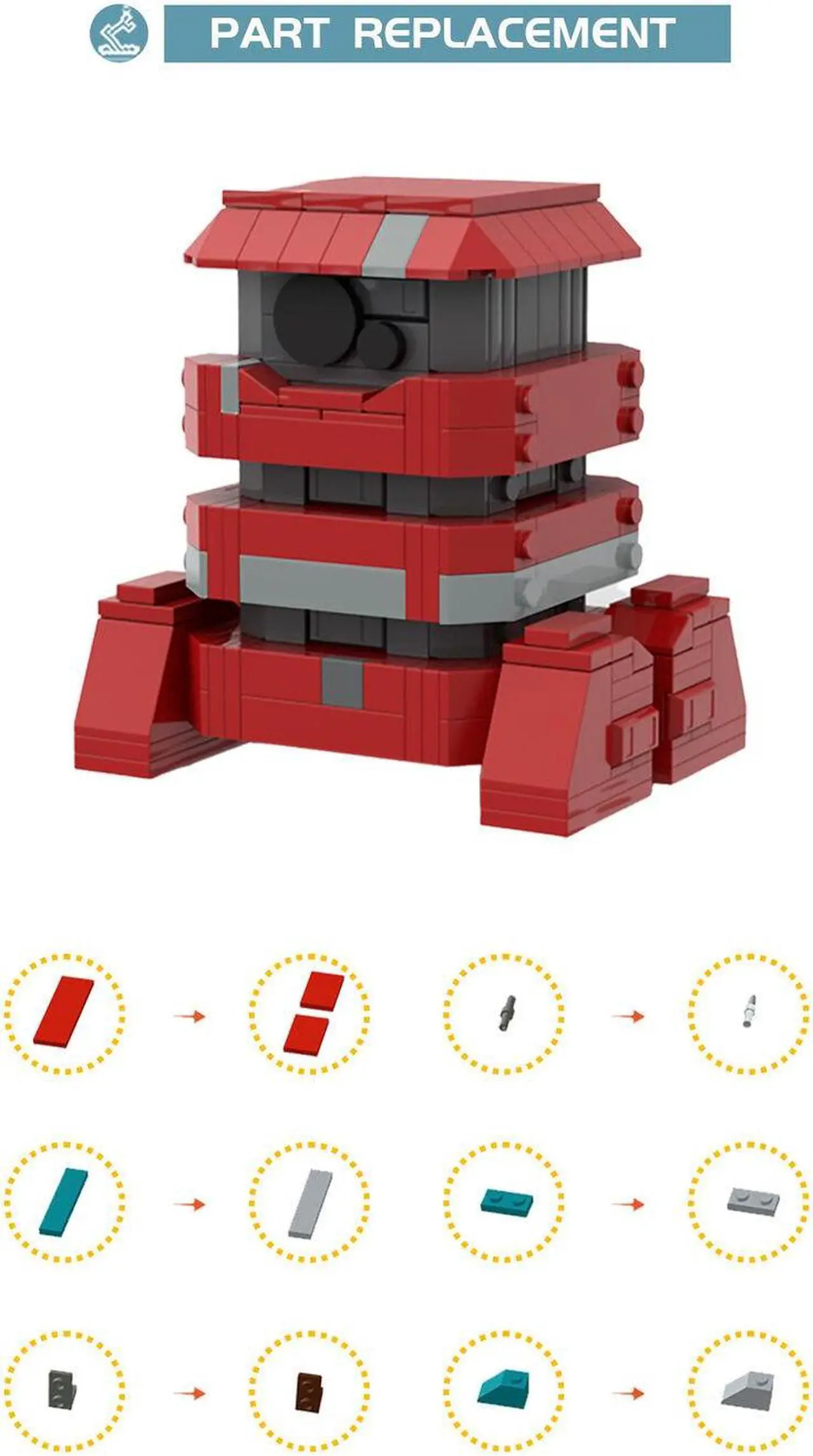 Alt view image 5 of 5 - ZITIANYOUBUILD B2EMO / Bee-Two Red Robot with Black Sensor 349 Pieces from Movie MOC