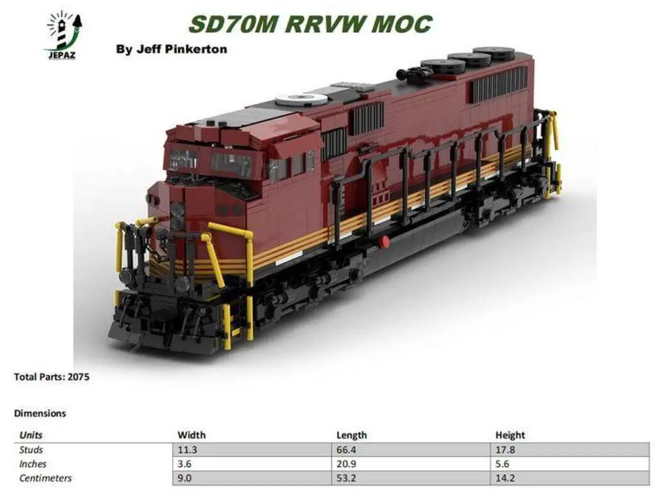 Alt view image 3 of 3 - ZITIANYOUBUILD Custom MOC-147542 River Valley & Western (RRVW) SD70MAC Train (2065PCS