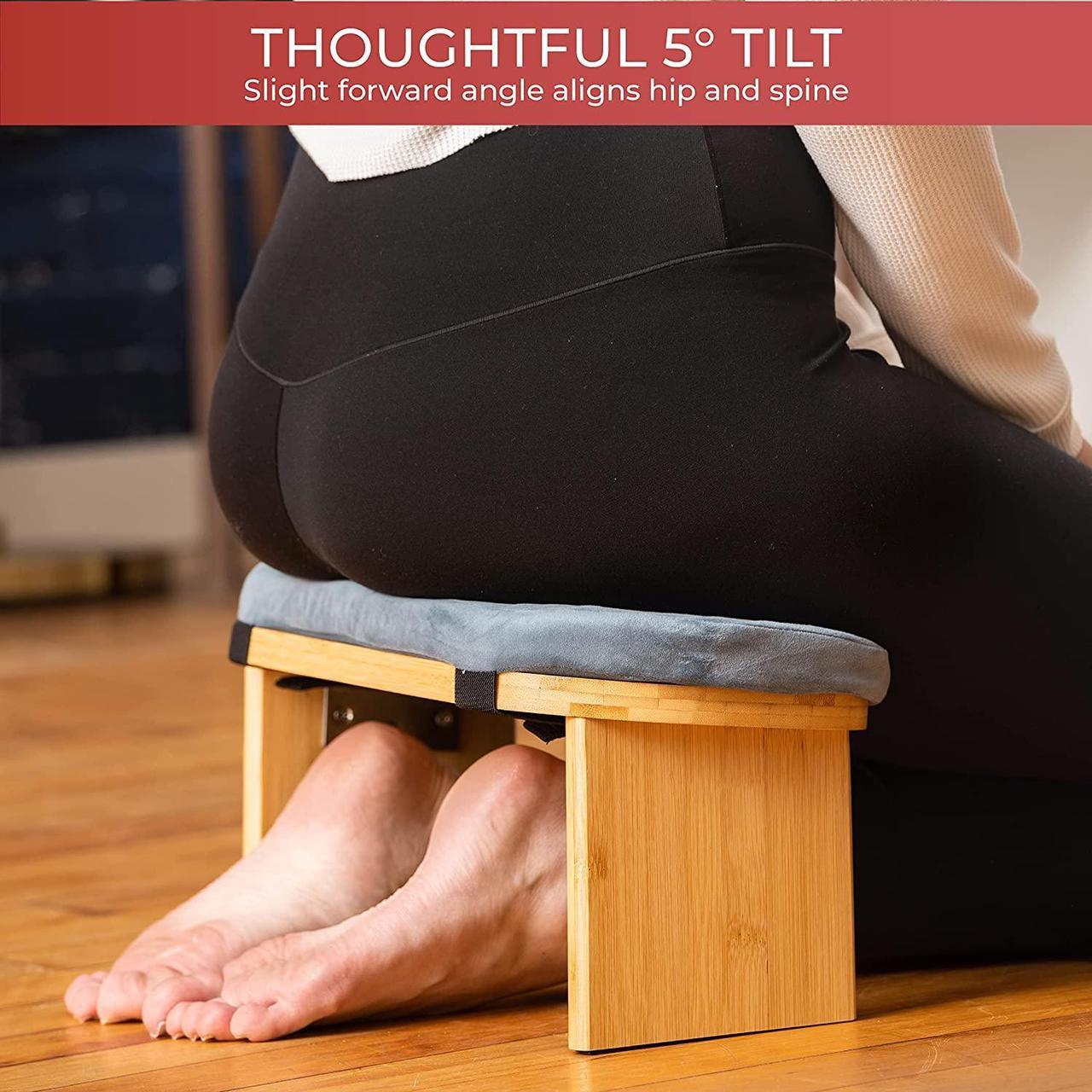 Alt view image 3 of 7 - Yoga Meditation Bench Meditation Kneeling Stool with Foldable Legs Ergonomic Bamboo Seiza Yoga Benches Wooden Meditation Chair for Praying Folding Prayer Kneeler Seat