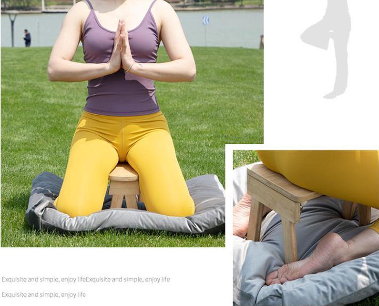 Alt view image 6 of 7 - Yoga Meditation Bench Meditation Kneeling Stool with Foldable Legs Ergonomic Bamboo Seiza Yoga Benches Wooden Meditation Chair for Praying Folding Prayer Kneeler Seat