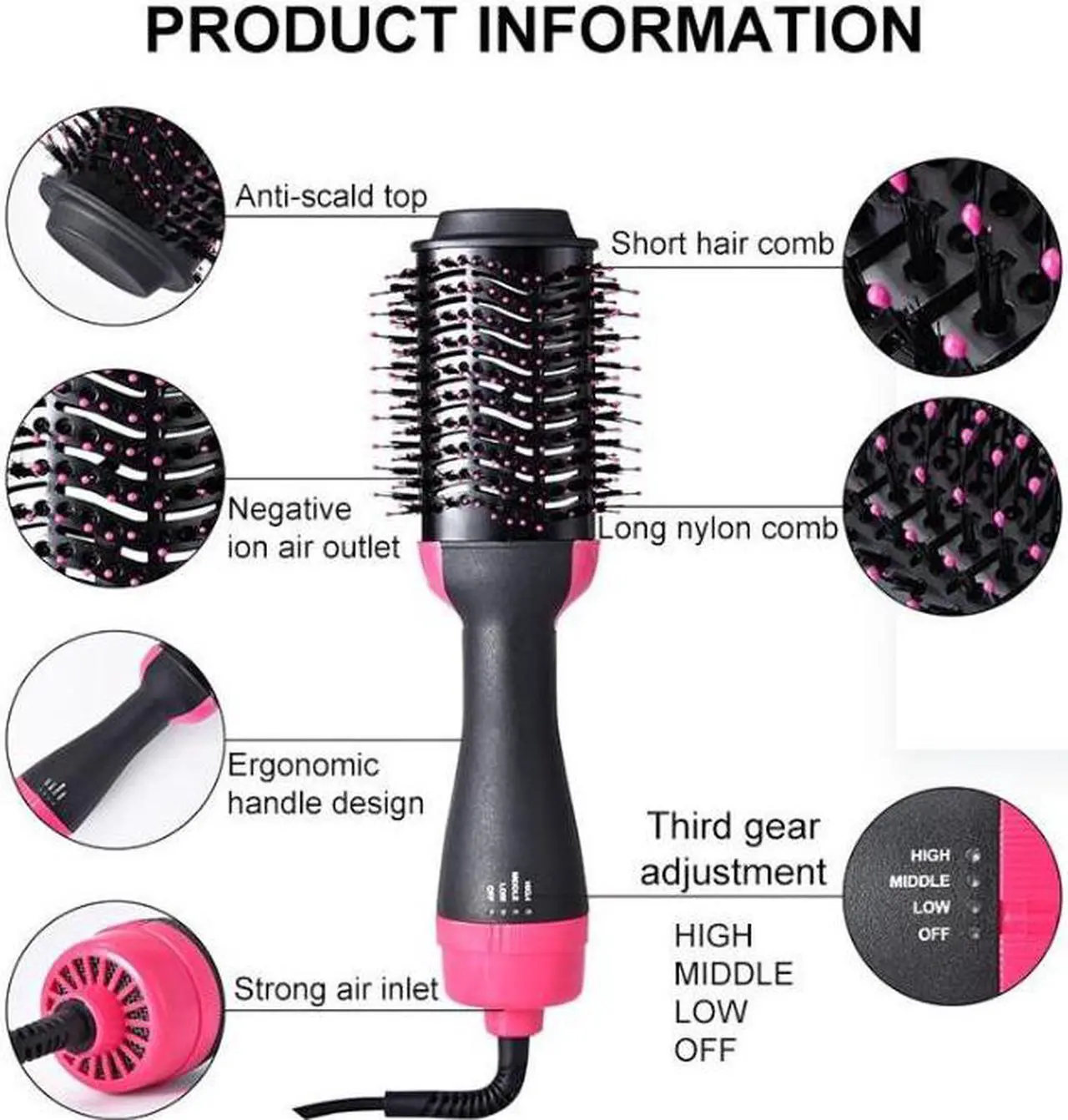 Alt view image 2 of 7 - One Step Hair Dryer and Styler volumizer,Hair Dryer Brush,Hot Air Brush,Hot Air Comb,Straightener&Curly Brush Suitable for All Hair Styles