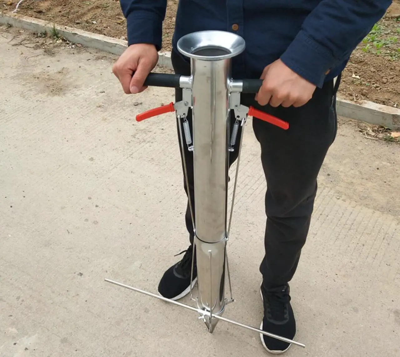Alt view image 5 of 7 - Seedling Transplanting Tool Stainless Steel Bulb Planter Tool,Multi-Functional Vegetable Seedling Transplanter Manual Hand-Held Young Plant Garden Greenhouse with Pedal(Double Handle)