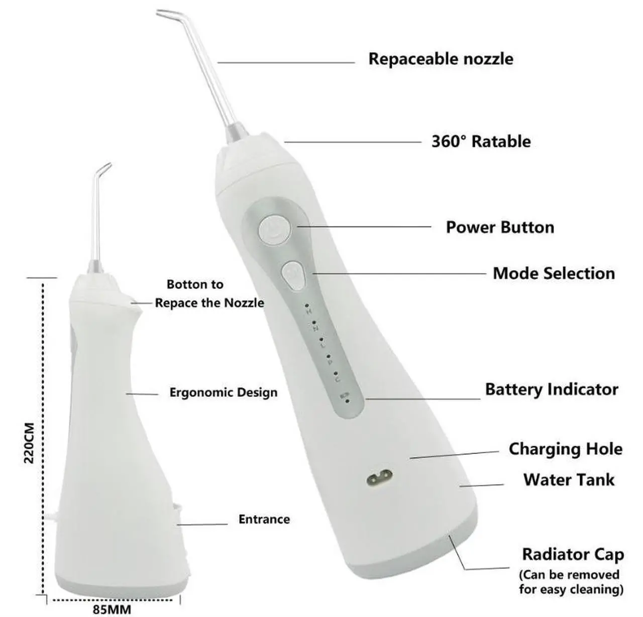 Alt view image 2 of 7 - Water Dental Flosser Pick for Teeth, 300ML Portable Oral Irrigator, Rechargeable Travel Irrigation Cleaner, Professional Electric Flossing Machine Power Flossers & Irrigator Accessories