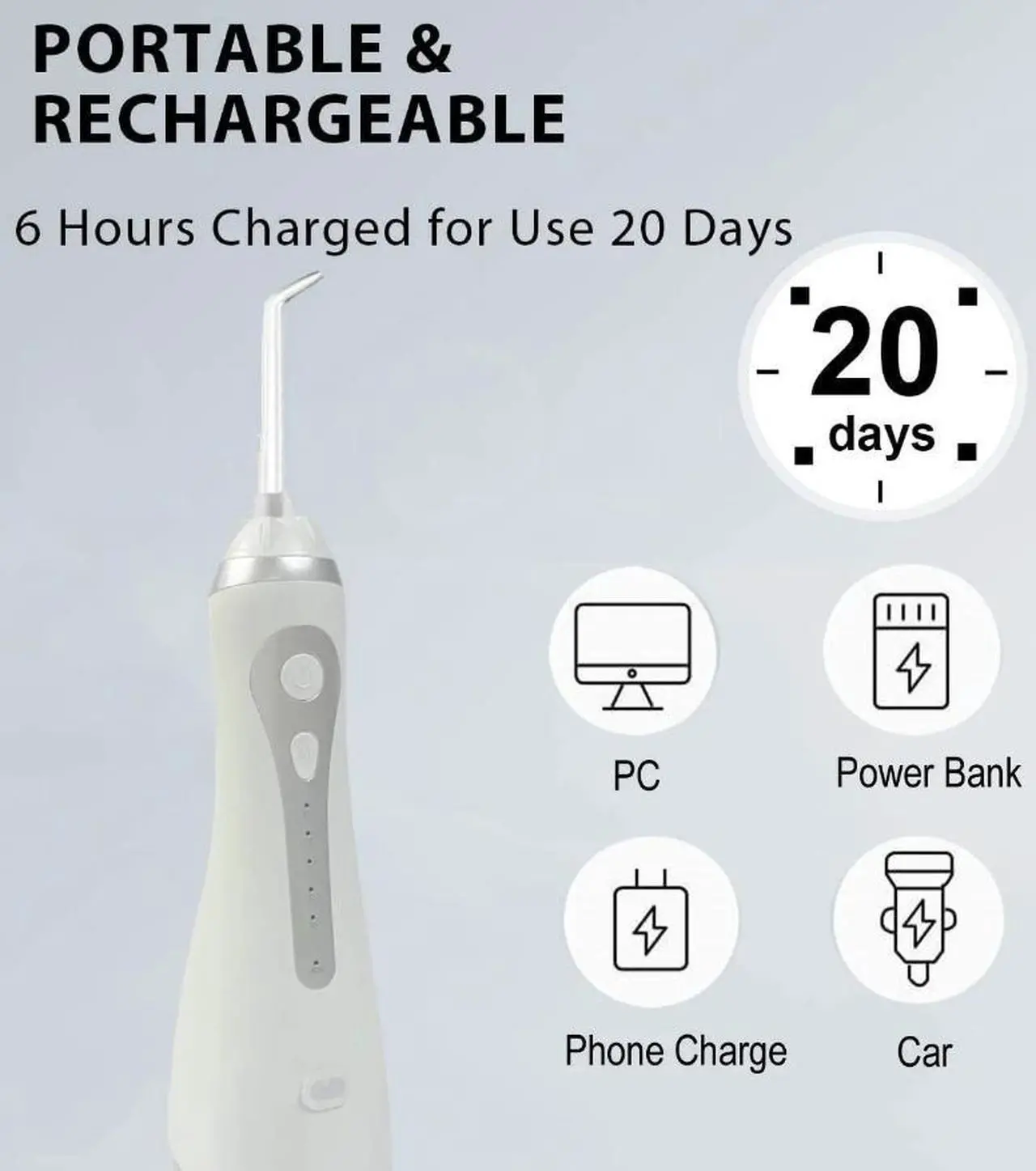 Alt view image 6 of 7 - Water Dental Flosser Pick for Teeth, 300ML Portable Oral Irrigator, Rechargeable Travel Irrigation Cleaner, Professional Electric Flossing Machine Power Flossers & Irrigator Accessories