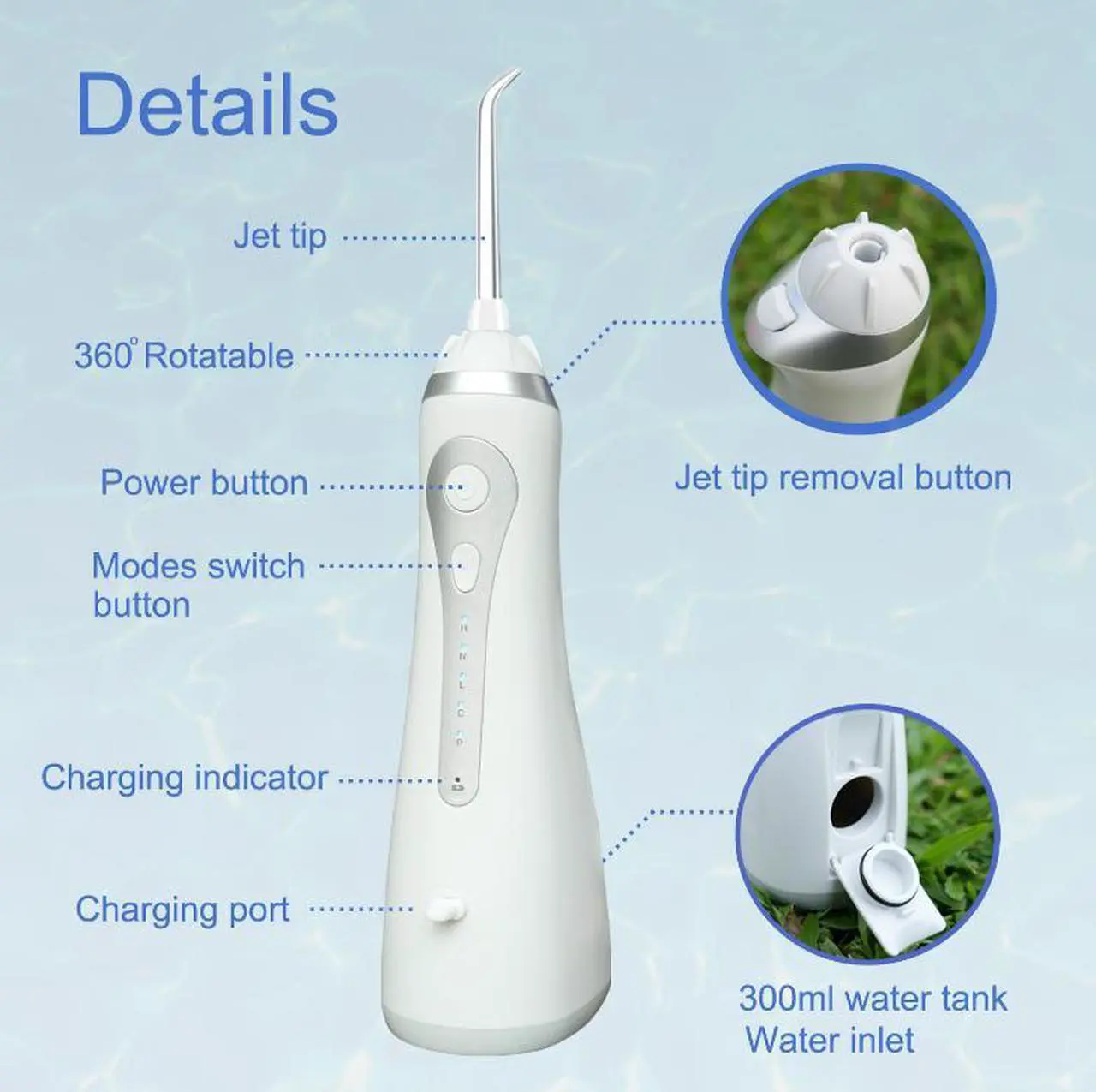 Alt view image 7 of 7 - Water Dental Flosser Pick for Teeth, 300ML Portable Oral Irrigator, Rechargeable Travel Irrigation Cleaner, Professional Electric Flossing Machine Power Flossers & Irrigator Accessories