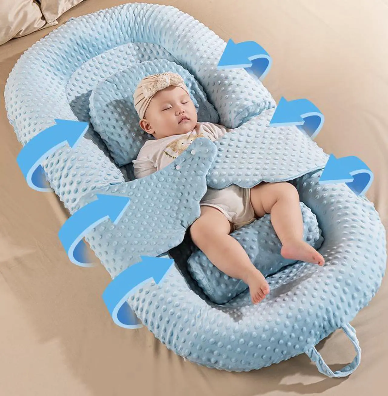 Alt view image 3 of 7 - Baby Lounger, Baby Antireflux Lounger Pillow Portable Baby Nest,Breathable Foldable Storage and Machine-Washable for Newborn 0-12 Months Infant Babies for Home and Travel