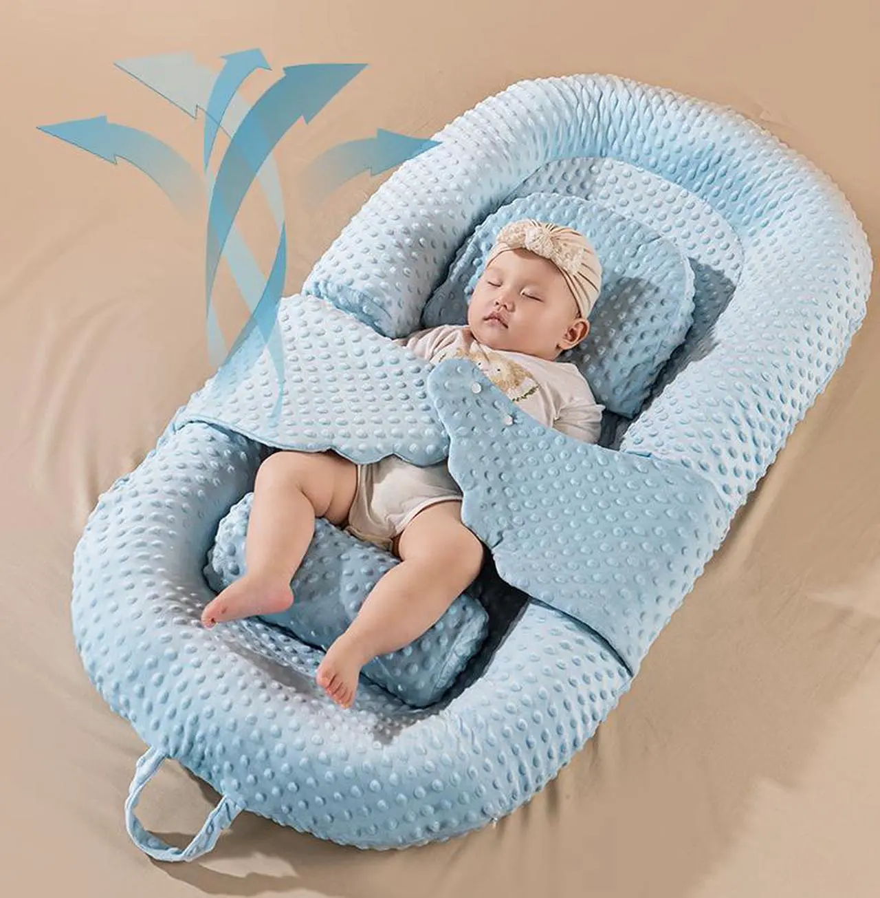 Alt view image 7 of 7 - Baby Lounger, Baby Antireflux Lounger Pillow Portable Baby Nest,Breathable Foldable Storage and Machine-Washable for Newborn 0-12 Months Infant Babies for Home and Travel