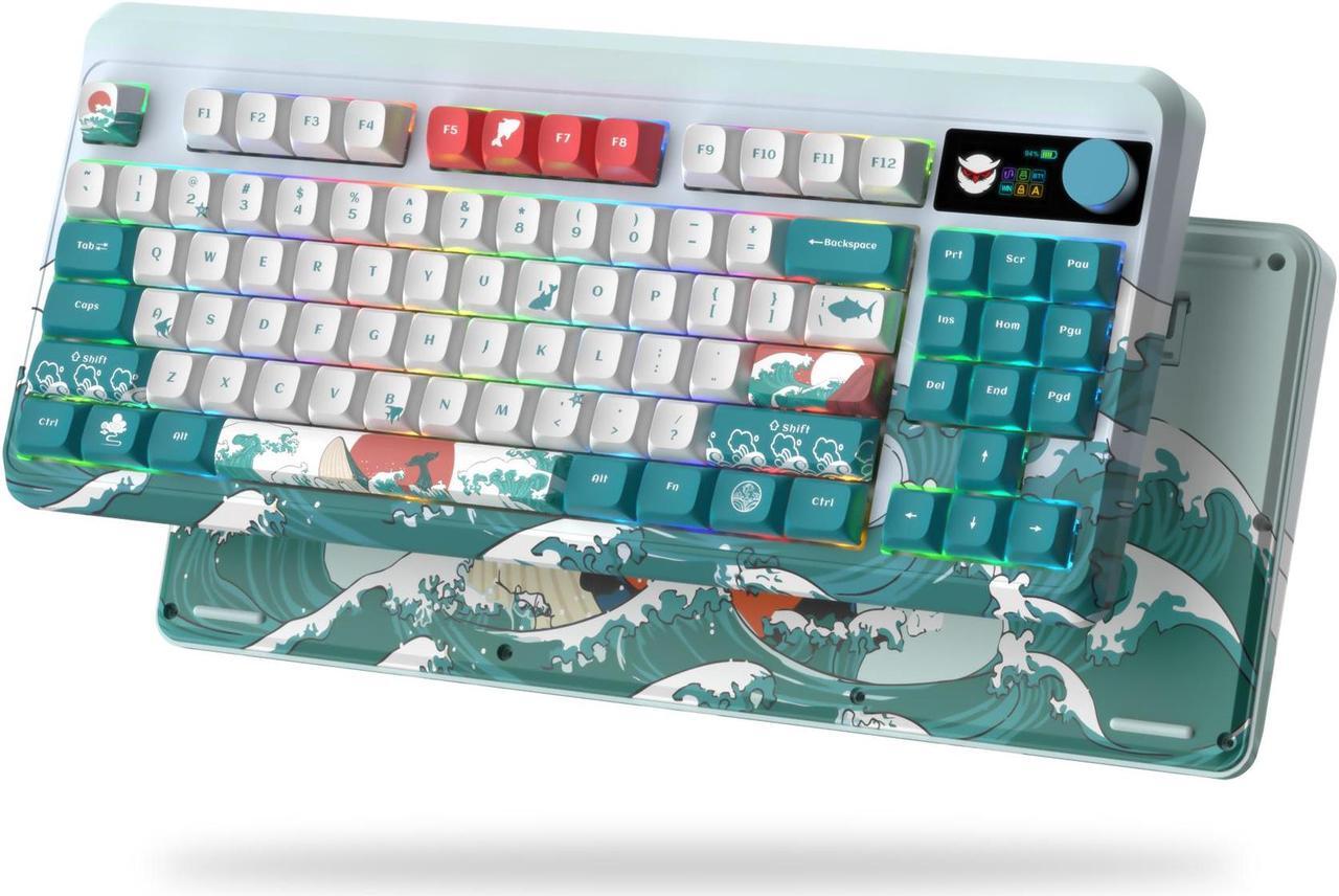Main image of XVX M87 Pro Tri-Mode OLED Display Mechanical Keyboard (Coral Sea/Retro Blue)