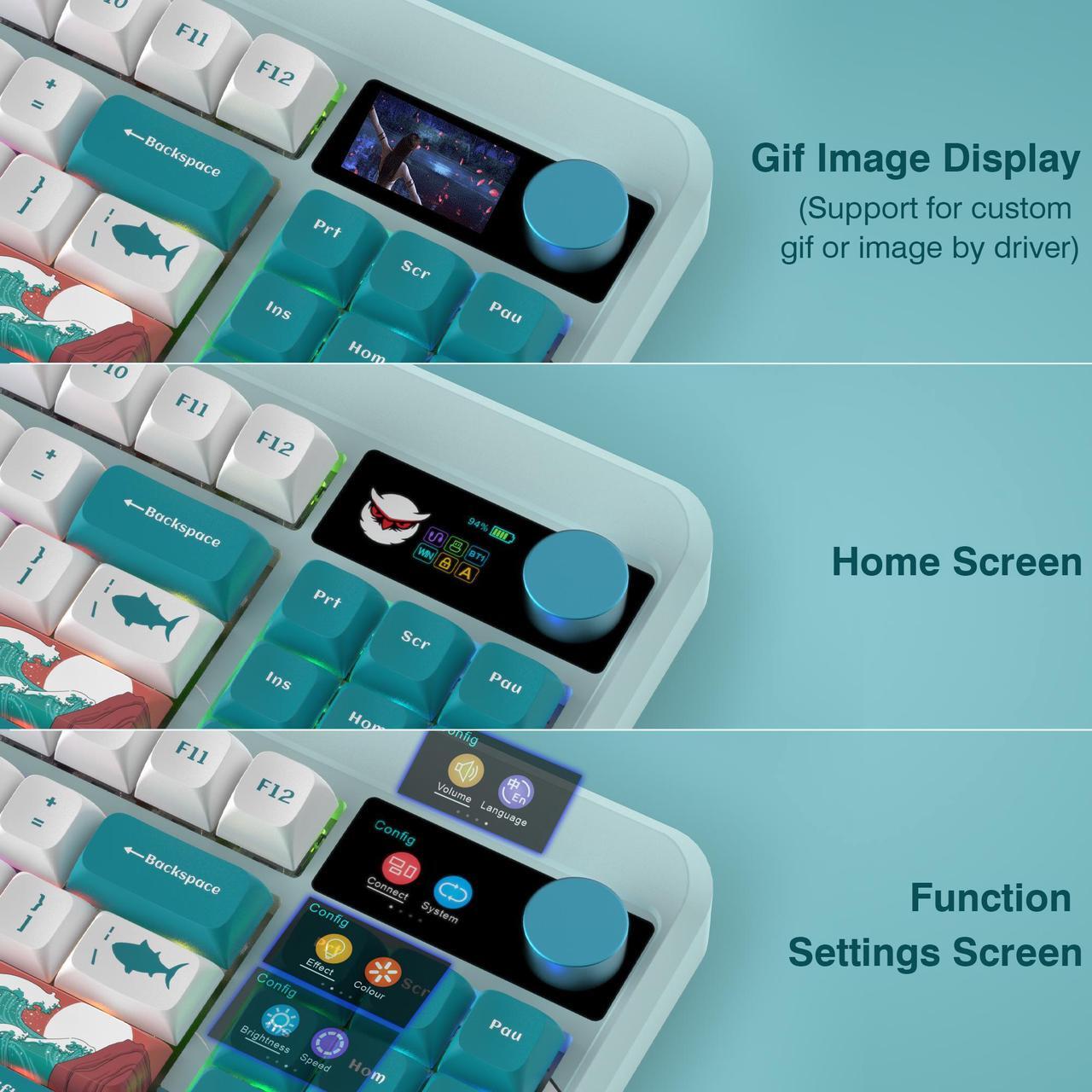 Alt view image 2 of 7 - XVX M87 Pro Tri-Mode OLED Display Mechanical Keyboard (Coral Sea/Retro Blue)