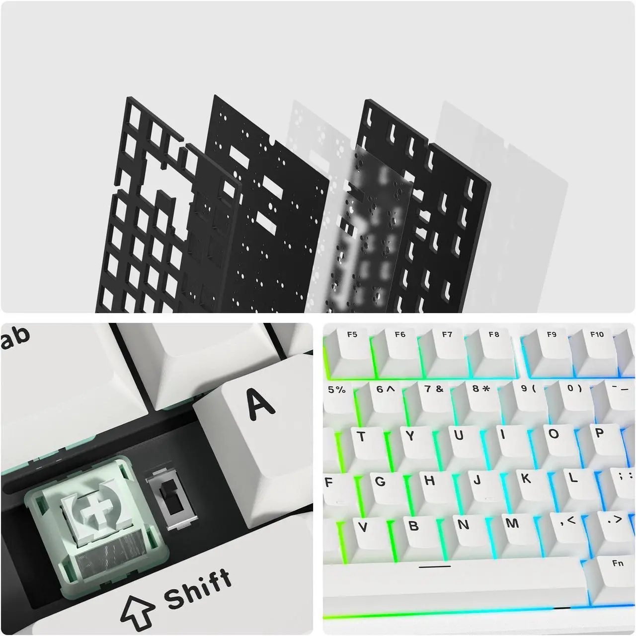Alt view image 4 of 6 - Womier SK75 75% Keyboard, Wireless Mechanical Gaming Keyboard with Full Aluminum, VIA Custom Keyboard, Pre-lubed POM Switches RGB Creamy Gaming Keyboard, 3-Modes Gasket Hot Swappable Keyboard, White