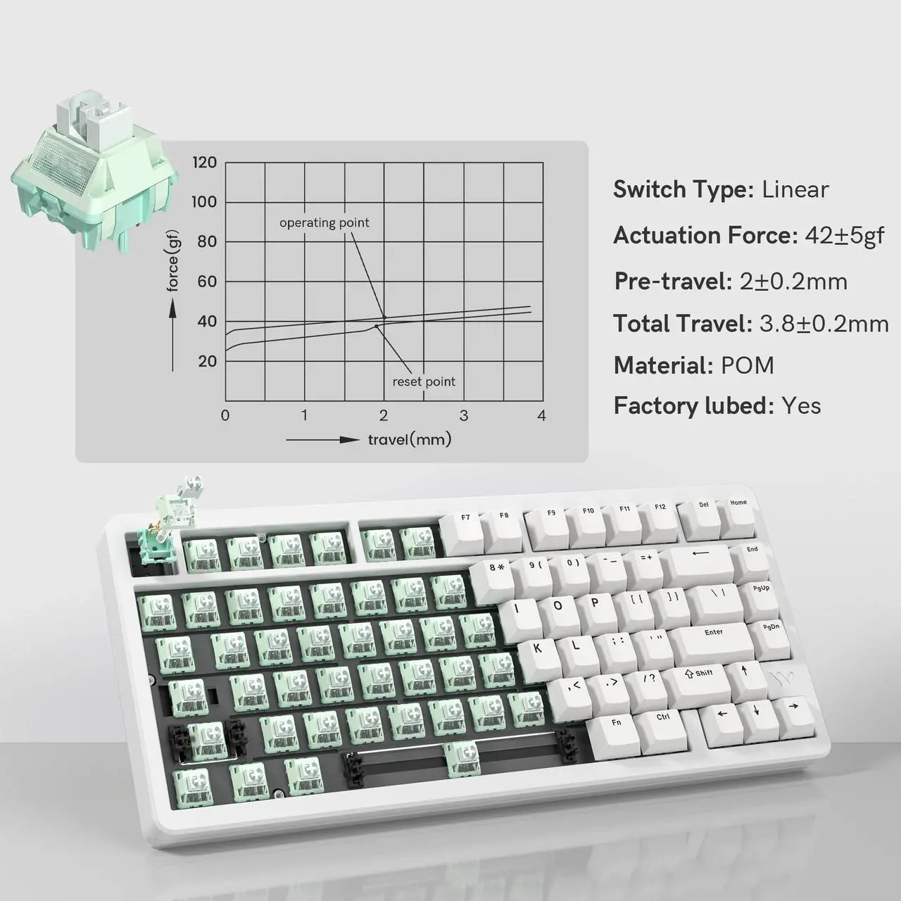 Alt view image 5 of 6 - Womier SK75 75% Keyboard, Wireless Mechanical Gaming Keyboard with Full Aluminum, VIA Custom Keyboard, Pre-lubed POM Switches RGB Creamy Gaming Keyboard, 3-Modes Gasket Hot Swappable Keyboard, White