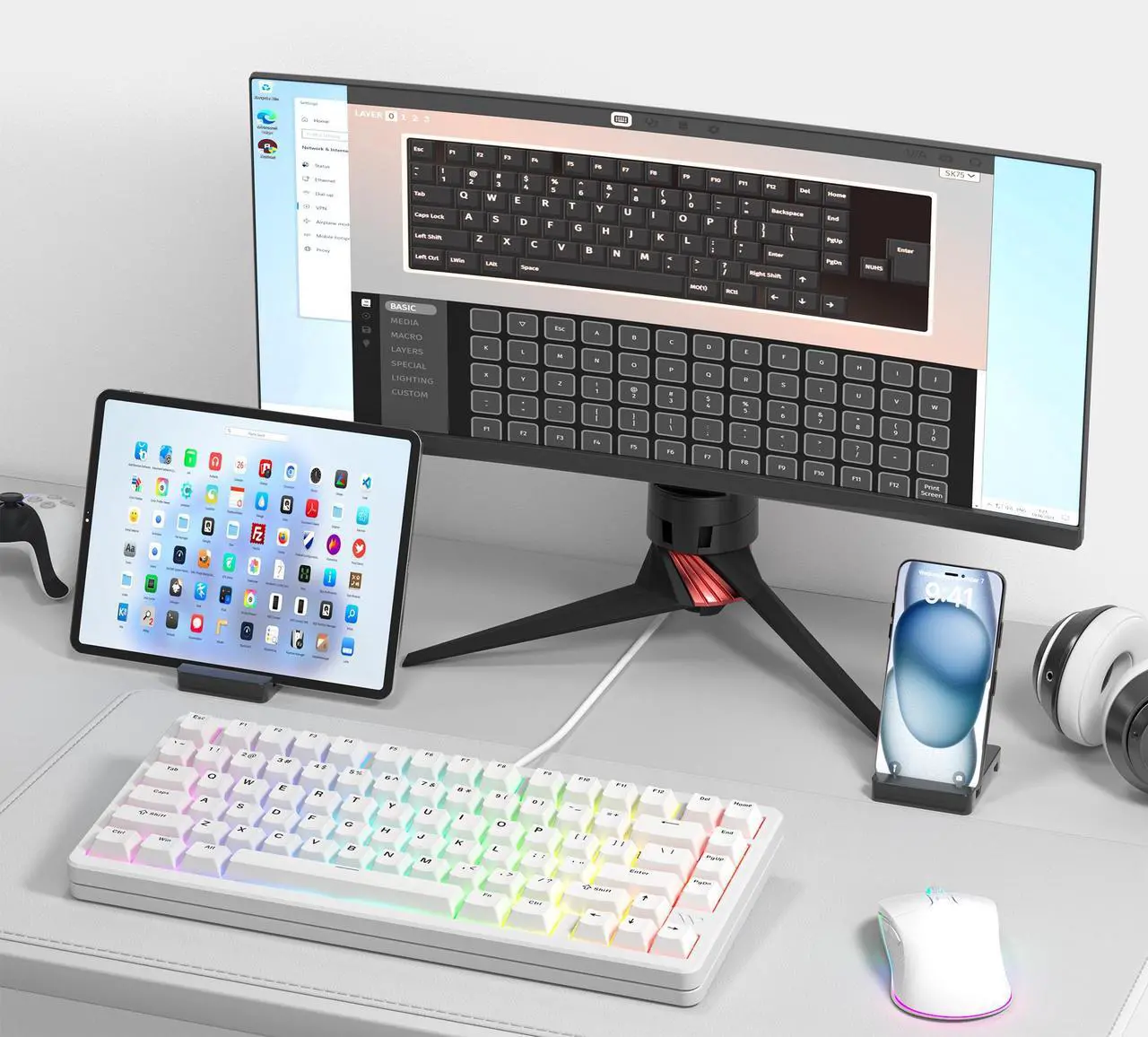 Alt view image 6 of 6 - Womier SK75 75% Keyboard, Wireless Mechanical Gaming Keyboard with Full Aluminum, VIA Custom Keyboard, Pre-lubed POM Switches RGB Creamy Gaming Keyboard, 3-Modes Gasket Hot Swappable Keyboard, White