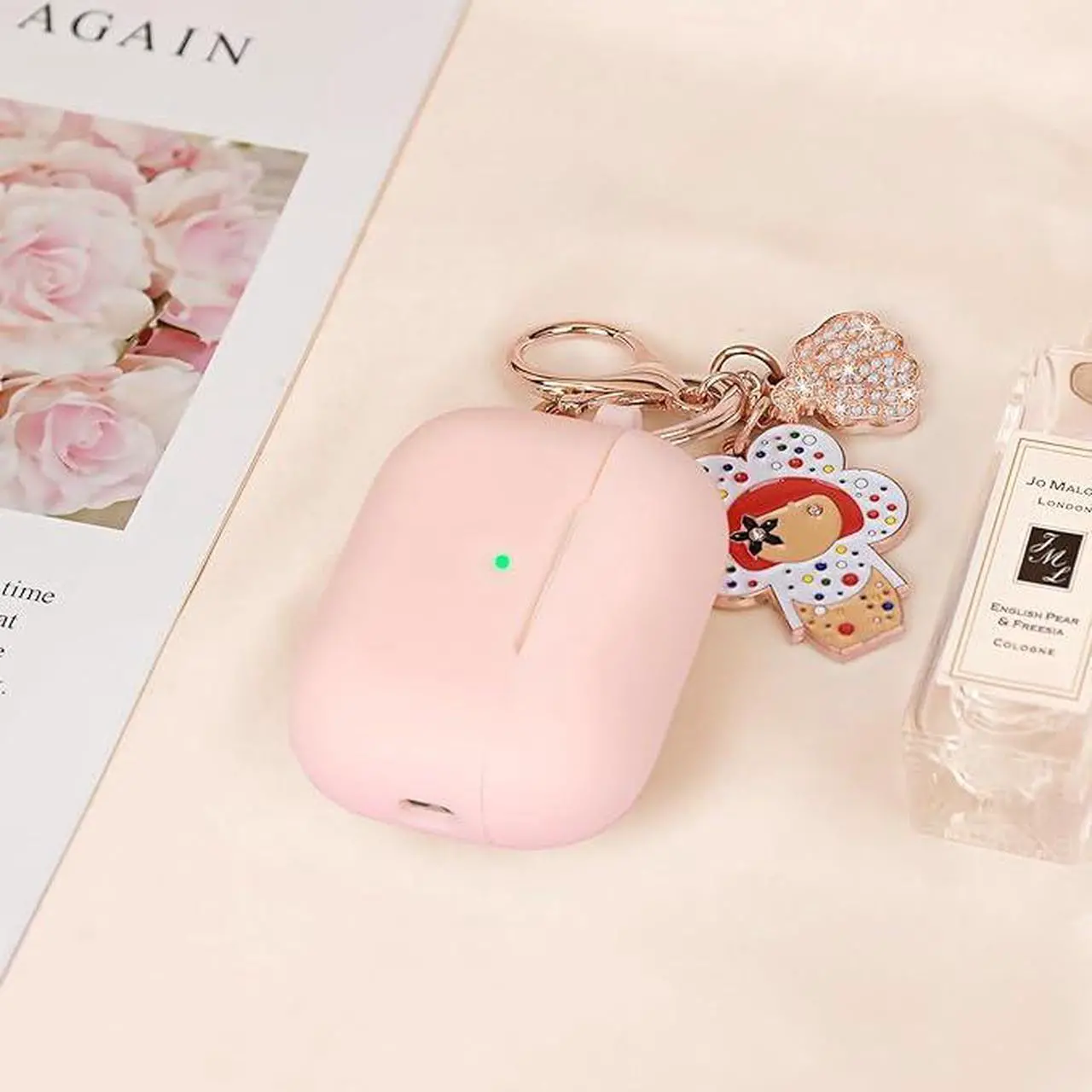 Alt view image 4 of 5 - Case for Airpods Pro 2nd Generation Women, Pink Airpod Pro 2 Case with Bling Pumpkin Keychain, Silicone iPod Pro 2 Earbuds Wireless Charging Cases for Apple Airpod Pro 2 Cover Girl White Doll