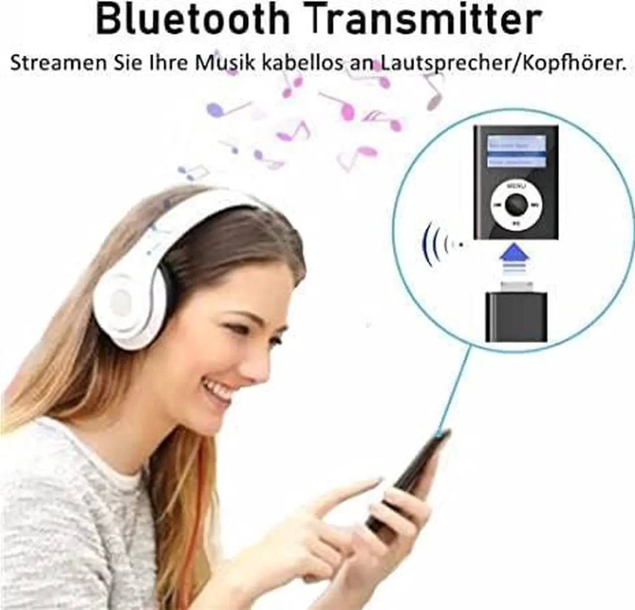 Alt view image 5 of 5 - Bluetooth Transmitter for iPod Classic, Plug-and-Play Bluetooth Adapter Connector for iPod Classic 160gb, Bluetooth Adapter Compatible with iPod Classic and iPod Nano (Black)