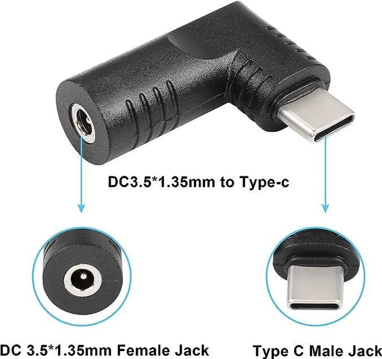 Alt view image 4 of 6 - DC 3.5mm x 1.35mm to USB C Adapter,90 Degree DC to PD 65W USB Type C Male Power Plug Charge Adapter Compatible for Laptop Phone