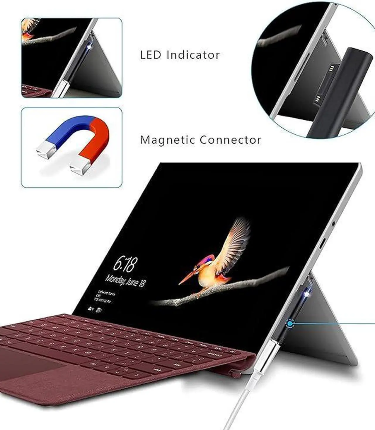 Alt view image 5 of 6 - 15V 3A Type-c Female to Surface Magnetic Charging Adapter, Compatible with Surface Pro 3/4/5/6/7/X, Laptop 1/2/3 & Surface Book/Go[2 PCS, Black Female]