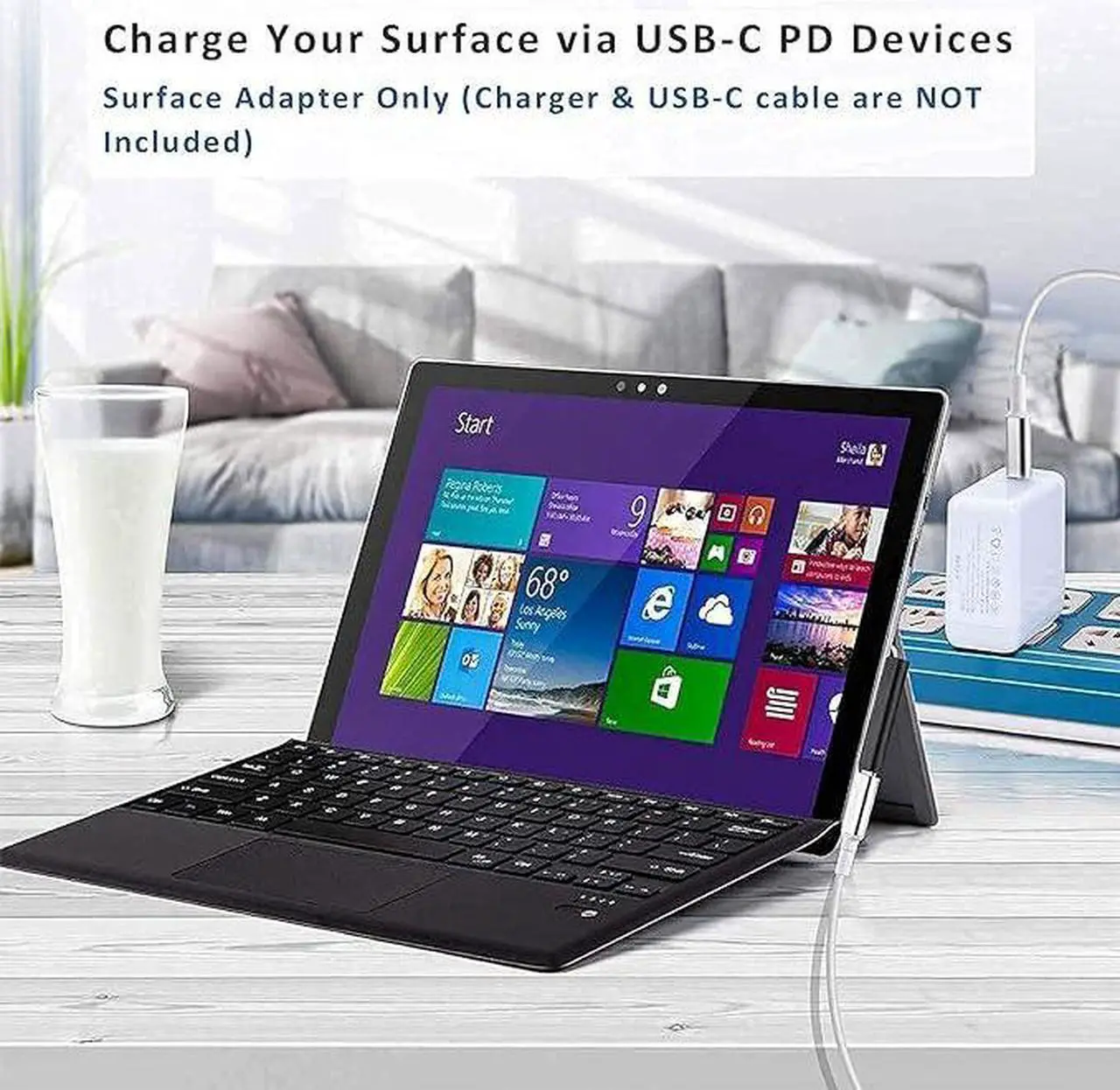 Alt view image 6 of 6 - 15V 3A Type-c Female to Surface Magnetic Charging Adapter, Compatible with Surface Pro 3/4/5/6/7/X, Laptop 1/2/3 & Surface Book/Go[2 PCS, Black Female]