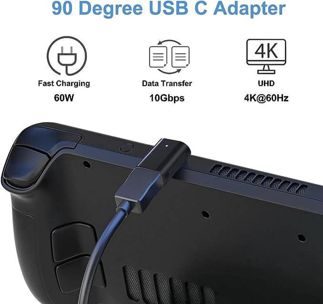 Alt view image 3 of 6 - Right Angle USB C Adapter (2-Pack), Up and Down 90 Degree Type C Male to Female 10Gbps PD 60W Fast Charge Connector for Steam Deck,Switch,Quest,MacBook,Laptop,Tablet,Phone (Black)