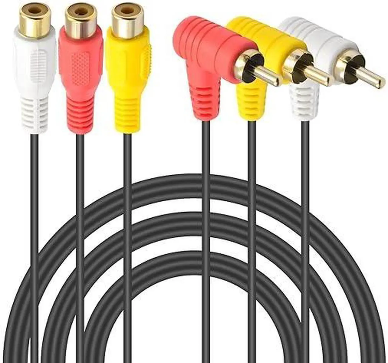 Main image of RCA Extenion Cable (5FT/1.5M), Composite AV Extension Cable, 90 Degree 3RCA Male to Female Extension Audio Cable with Gold Plate for DVD, CD, AV, TV etc