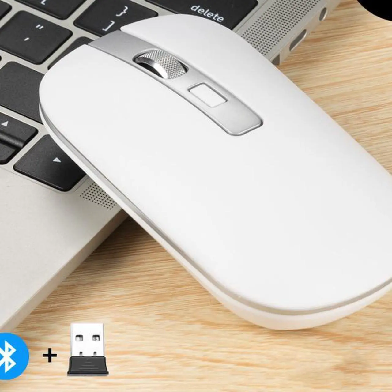 Main image of Wireless Bluetooth Dual Mode 2.4G Mouse Metal Mute Simple Business Office Rechargeable Mouse M106-White