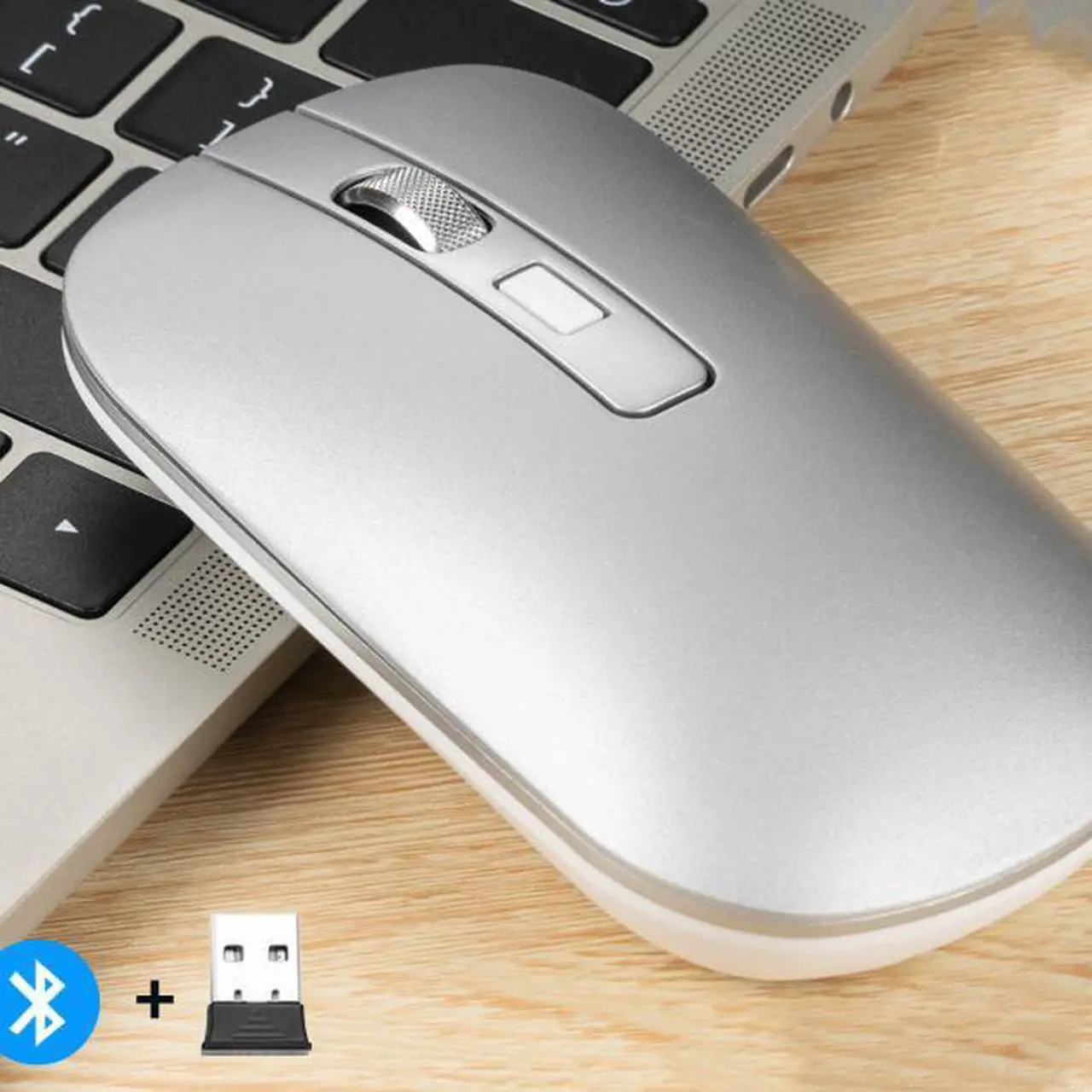 Main image of Wireless Bluetooth dual-mode 2.4G mouse metal texture mute simple business office rechargeable mouse M106-Silver