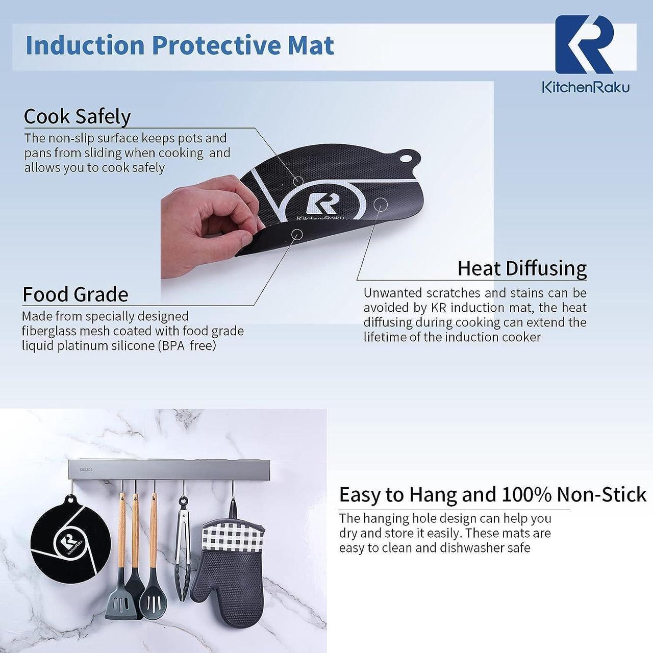 Alt view image 4 of 6 - Induction Cooktop Protector Mat, Silicone Induction Hob Cover Mat- (Magnetic) Cooktop Scratch Protector for Induction Stove by KitchenRaku (7.9", Black)