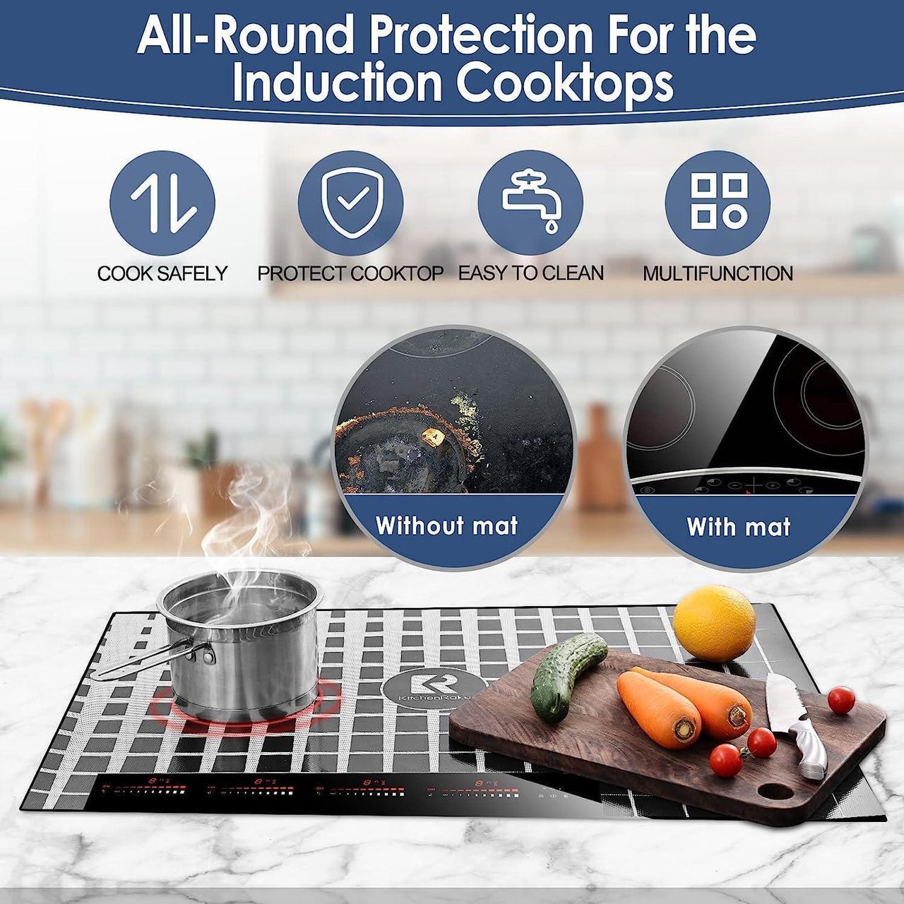 Alt view image 3 of 7 - KITCHENRAKU KR Large Induction Cooktop Protector Mat 20.4x30.7 Inch, Magnetic Electric Stove Covers Antistrike & Antiscratch Glass Top Cover, Silicone for StoveTop