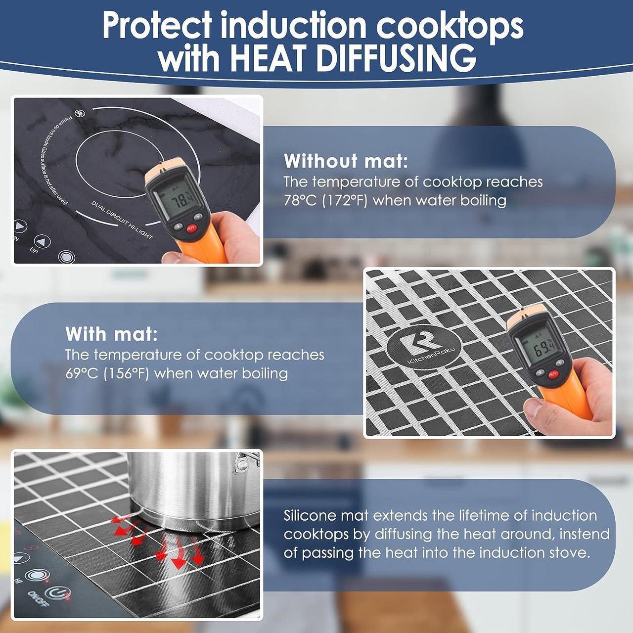 Alt view image 5 of 7 - KITCHENRAKU KR Large Induction Cooktop Protector Mat 20.4x30.7 Inch, Magnetic Electric Stove Covers Antistrike & Antiscratch Glass Top Cover, Silicone for StoveTop