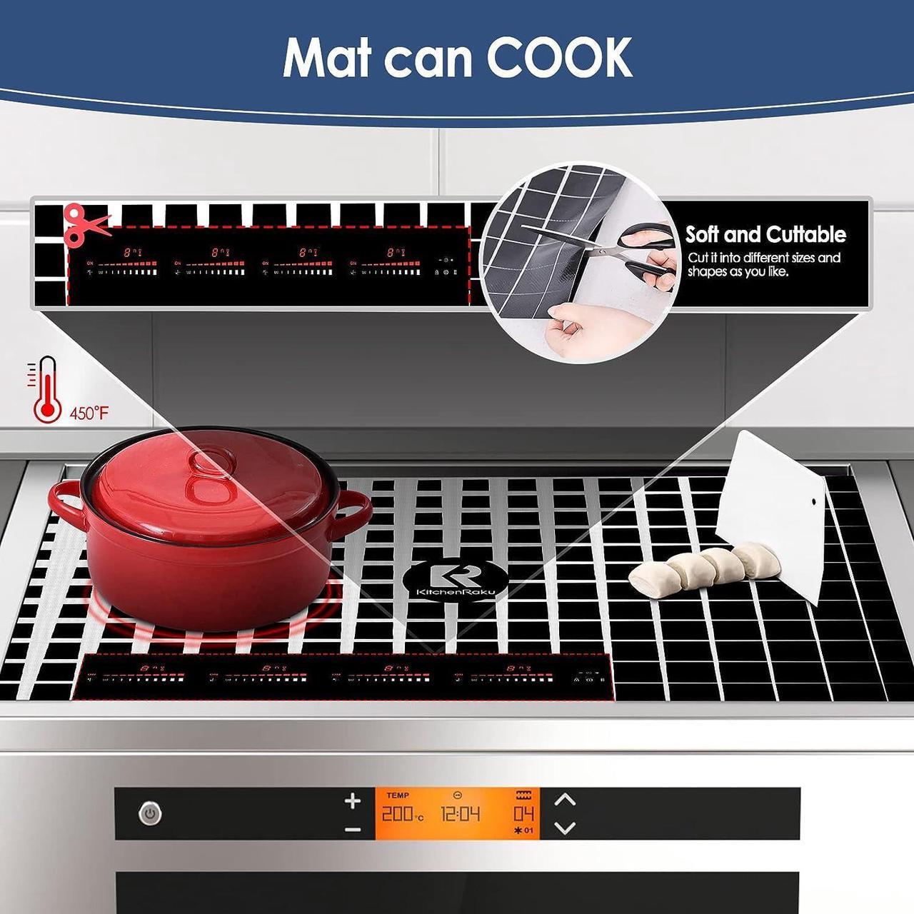 Alt view image 2 of 7 - KITCHENRAKU KR Large Induction Cooktop Protector Mat 20.4x30.7 Inch, Magnetic Electric Stove Covers Antistrike & Antiscratch Glass Top Cover, Silicone for StoveTop