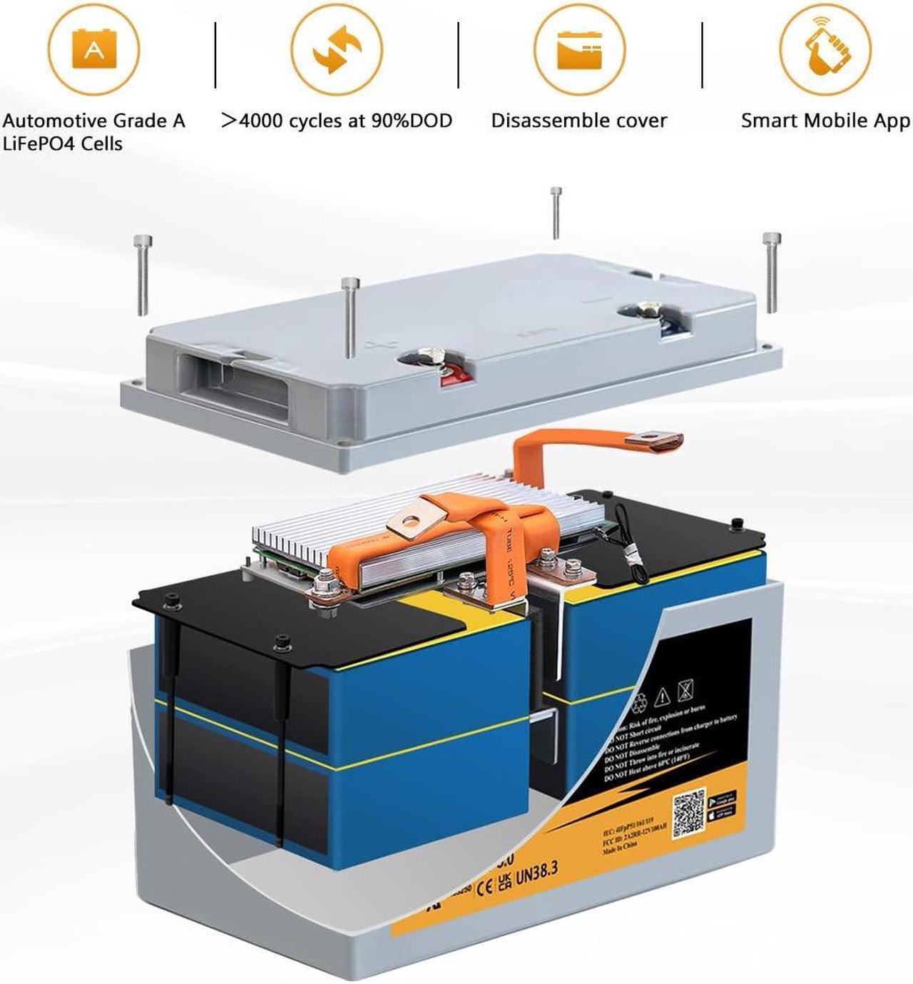Alt view image 6 of 7 - 12V 100Ah LiFePO4 Deep Cycle Lithium Battery for RV Solar System Marine