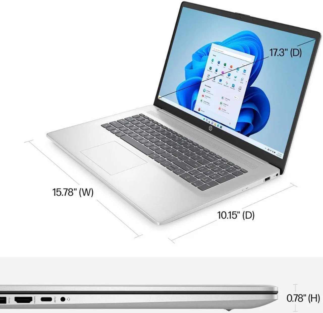Alt view image 5 of 7 - HP 17.3" FHD 1920 x 1080 Intel UHD Graphics Intel 12th Generation Core i3-1215U 3.7GHz 16GB RAM 1TB SSD USB-C HDMI Windows 11 Pro Silver Bundled with HB Accessory Kit