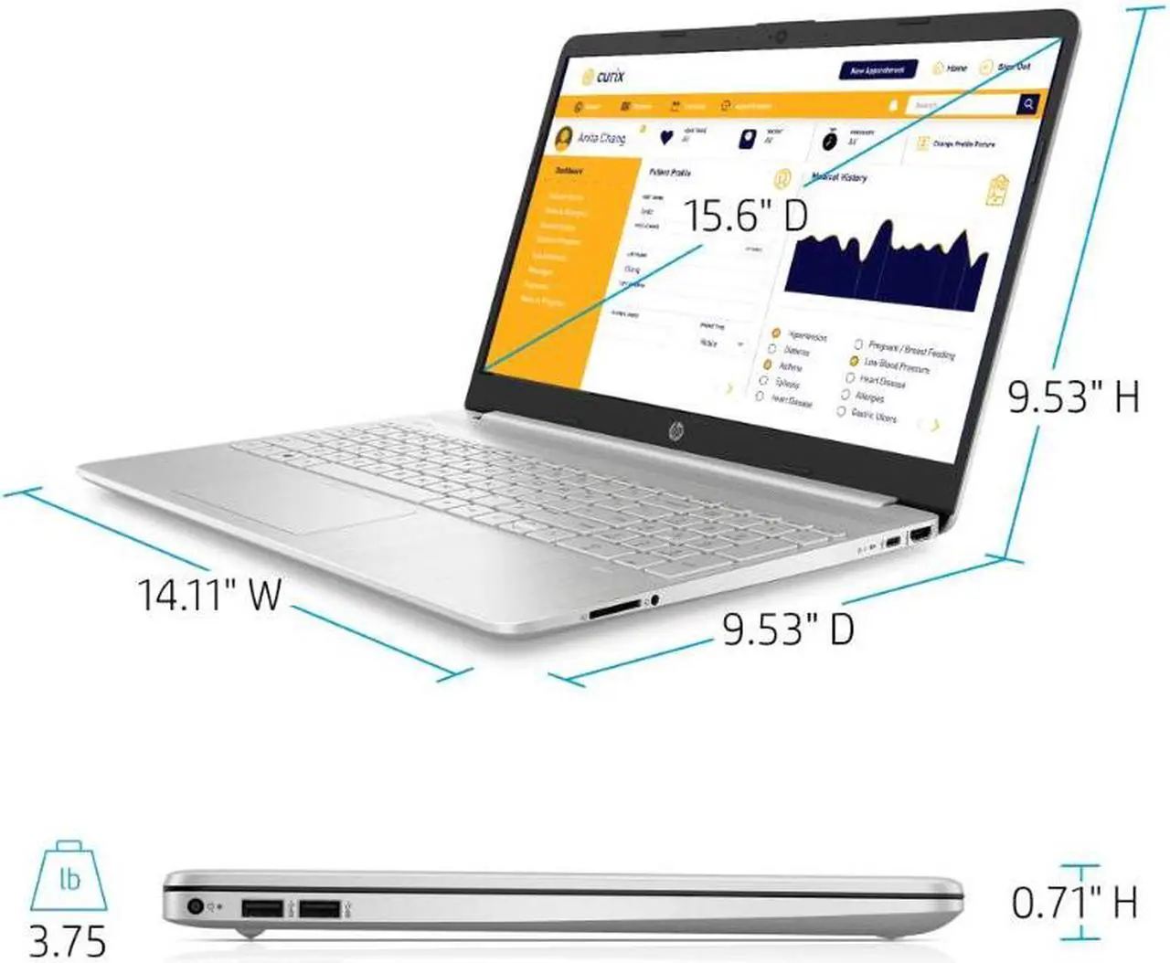 Alt view image 3 of 7 - HP 15.6" Full HD Business Laptop Intel core i3-1115G4 16GB RAM 1TB SSD Intel UHD Graphics Finger Printreader Webcam Wi-Fi Bluetooth 4.2 USB Type-C HDMI Windows 11 Pro Silver