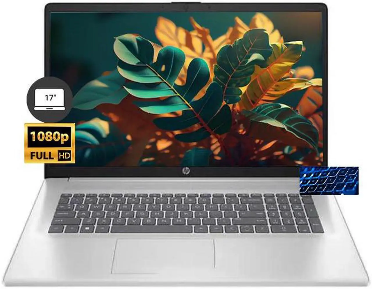 Main image of HP 17.3" IPS Full HD 1920 x 1080 Iris Xe Graphics 13th Gen Intel Core i5-1335U 16GB RAM 512GB SSD Wi-Fi 6 ,FP Reader, Backlit KB,HDMI 1.4 USB-C 720p HD Webcam Windows 11 Pro Silver